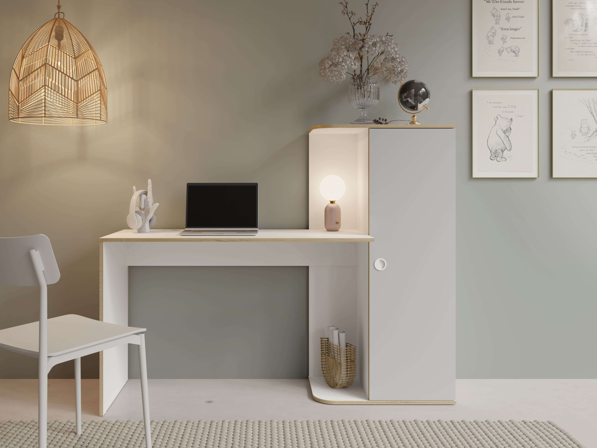 OTTO home Schreibtisch "ELLEETE Computertisch mit viel Stauraum, Maße B/T/H: 160/53,3/128,7 cm" Bürotisch mit 1 Tür und mehreren Regalfächern