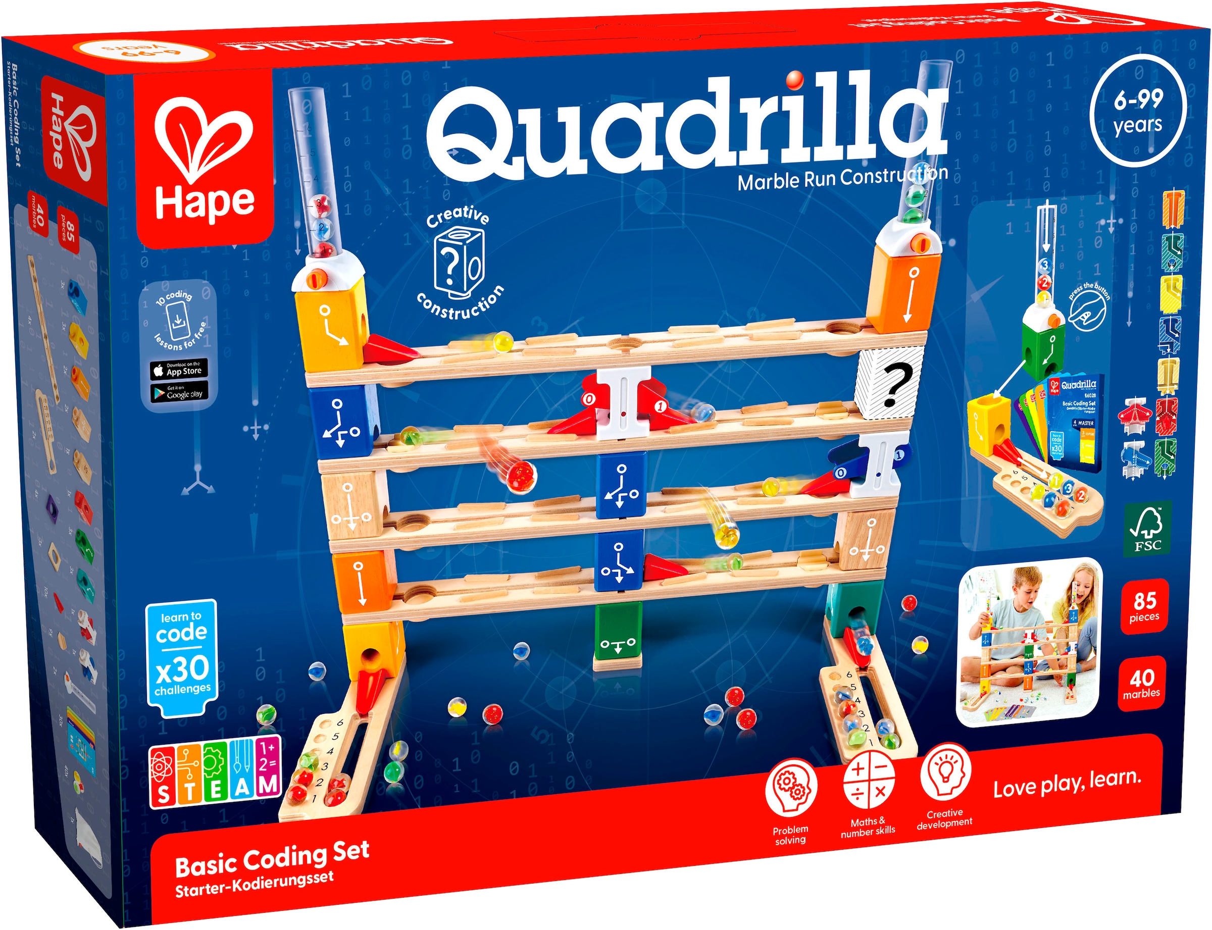 Hape Kugelbahn »Quadrilla Starter-Kodierungsset«, (85 tlg.)