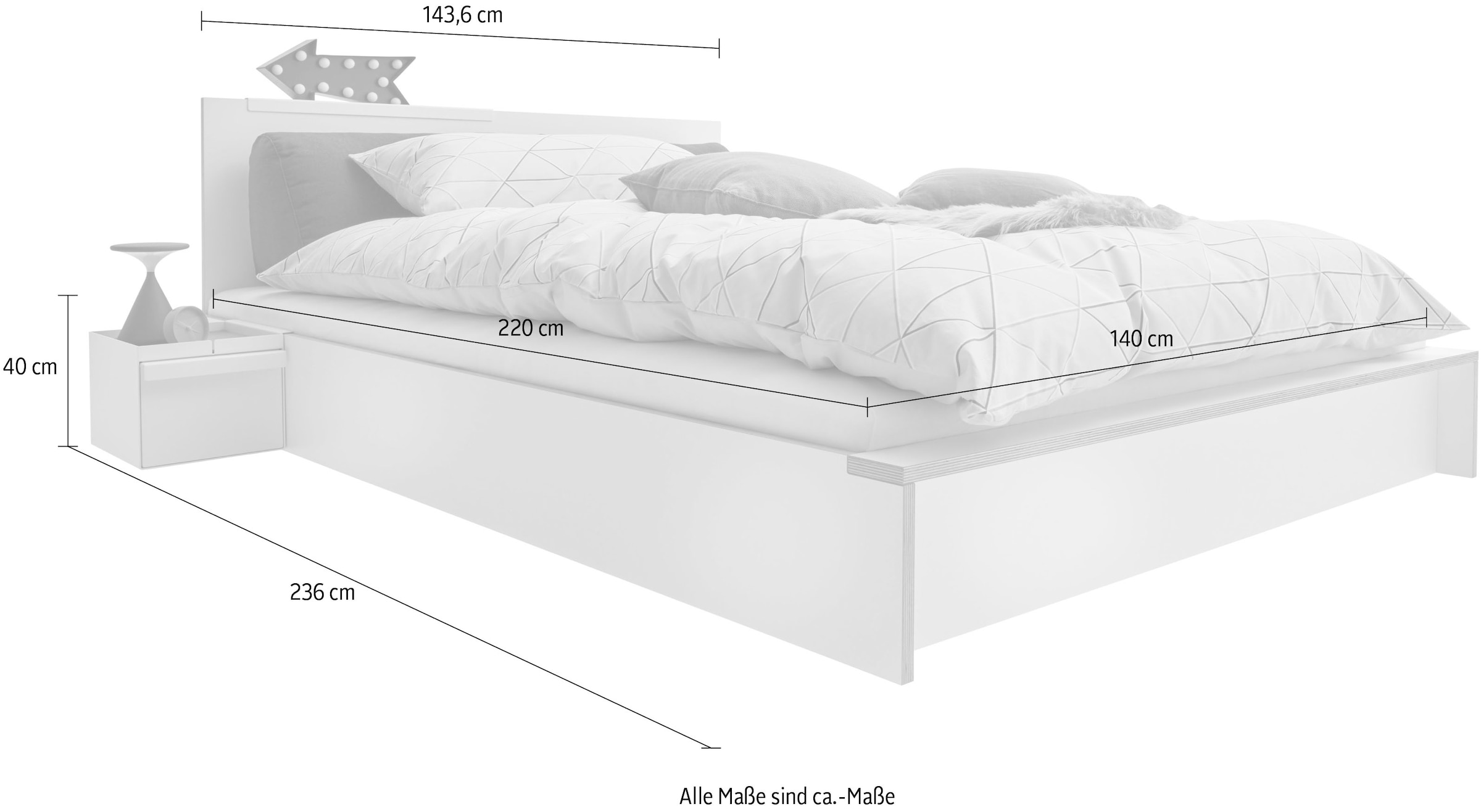 Müller SMALL LIVING Einzelbett »FLAI HIGH«, Überlänge Liegefläche 220 cm, Komfort Höhe 40 cm ohne Kopfteil