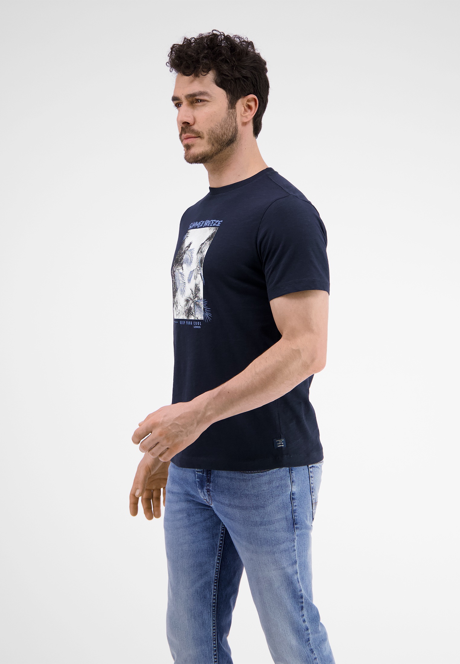T-Shirt LERROS "T-Shirt mit Fotoprint", Herren, Gr. M, blau (classic navy), 100% Baumwolle, Rundhals, Shirts T-Shirt 2
