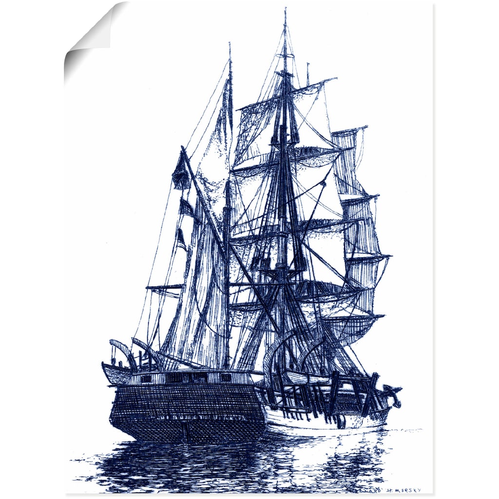 Artland Wandbild »Antikes Schiff in blau I«, Boote & Schiffe, (1 St.)