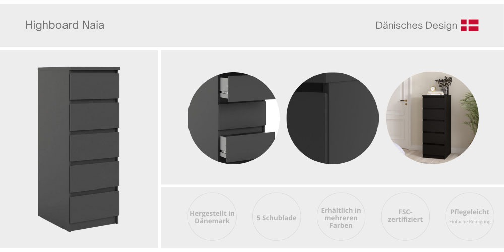 INOSIGN Highboard "Naia, Hochkommode, 5 Schubladen, Aufbewahrung, grifflose günstig online kaufen