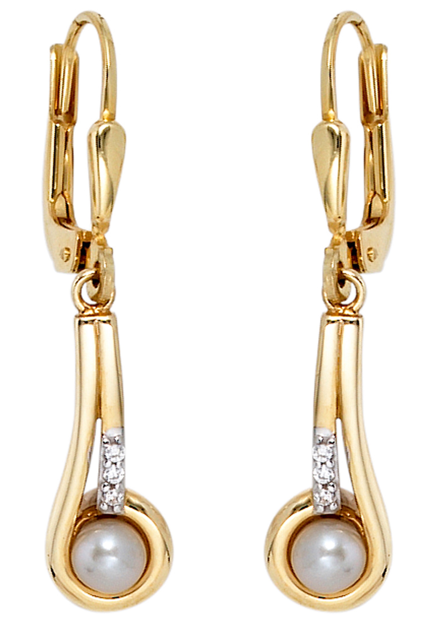 JOBO Perlenohrringe »Ohrringe lang hängend 30 mm« 333 Gold mit Perlen und 6 Zirkonia