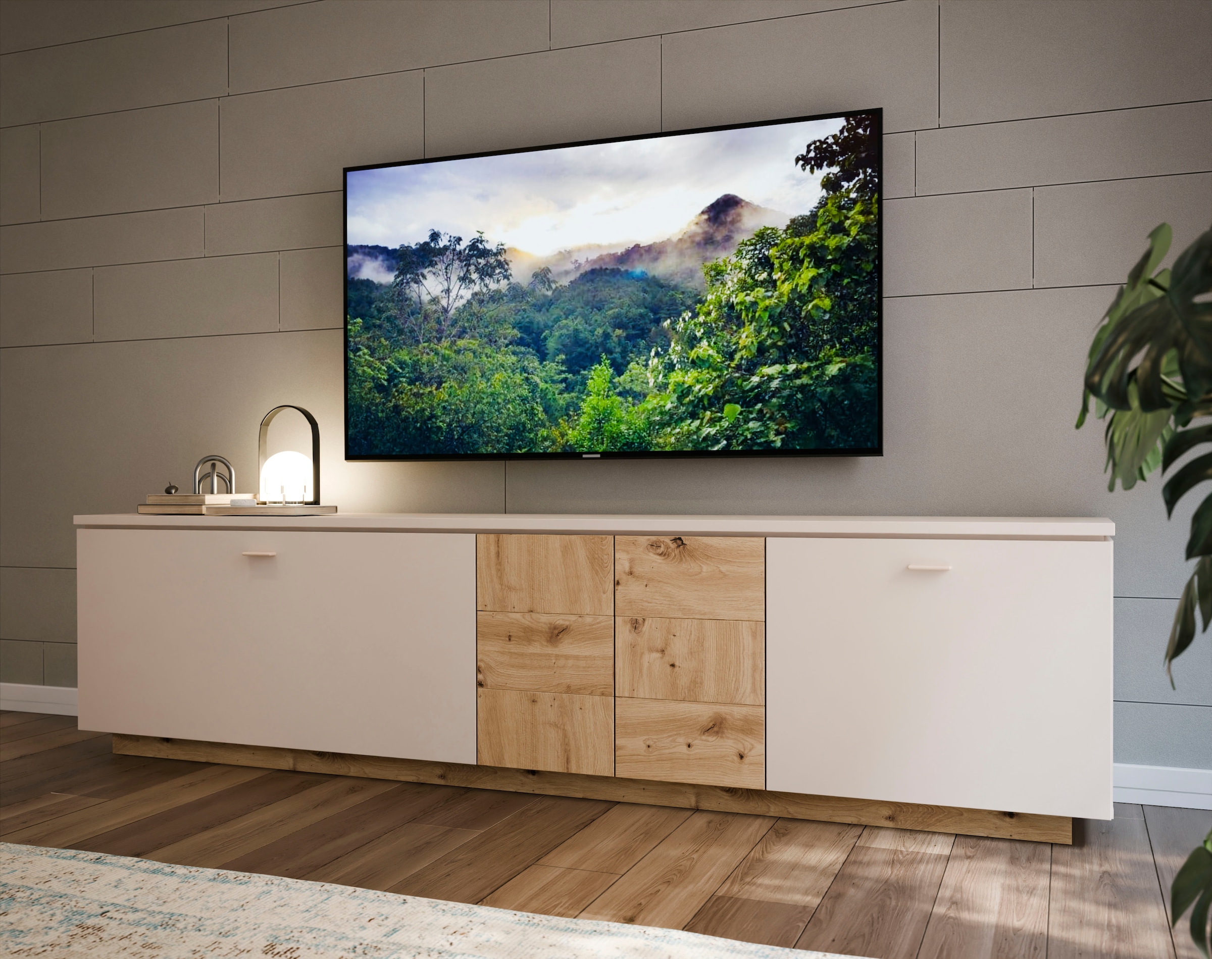 FORTE Lowboard »LouotoTV-Board, TV-Schrank«, TV Board, Metallgriffe, Stauraum, Soft Close, Breite 224,8cm