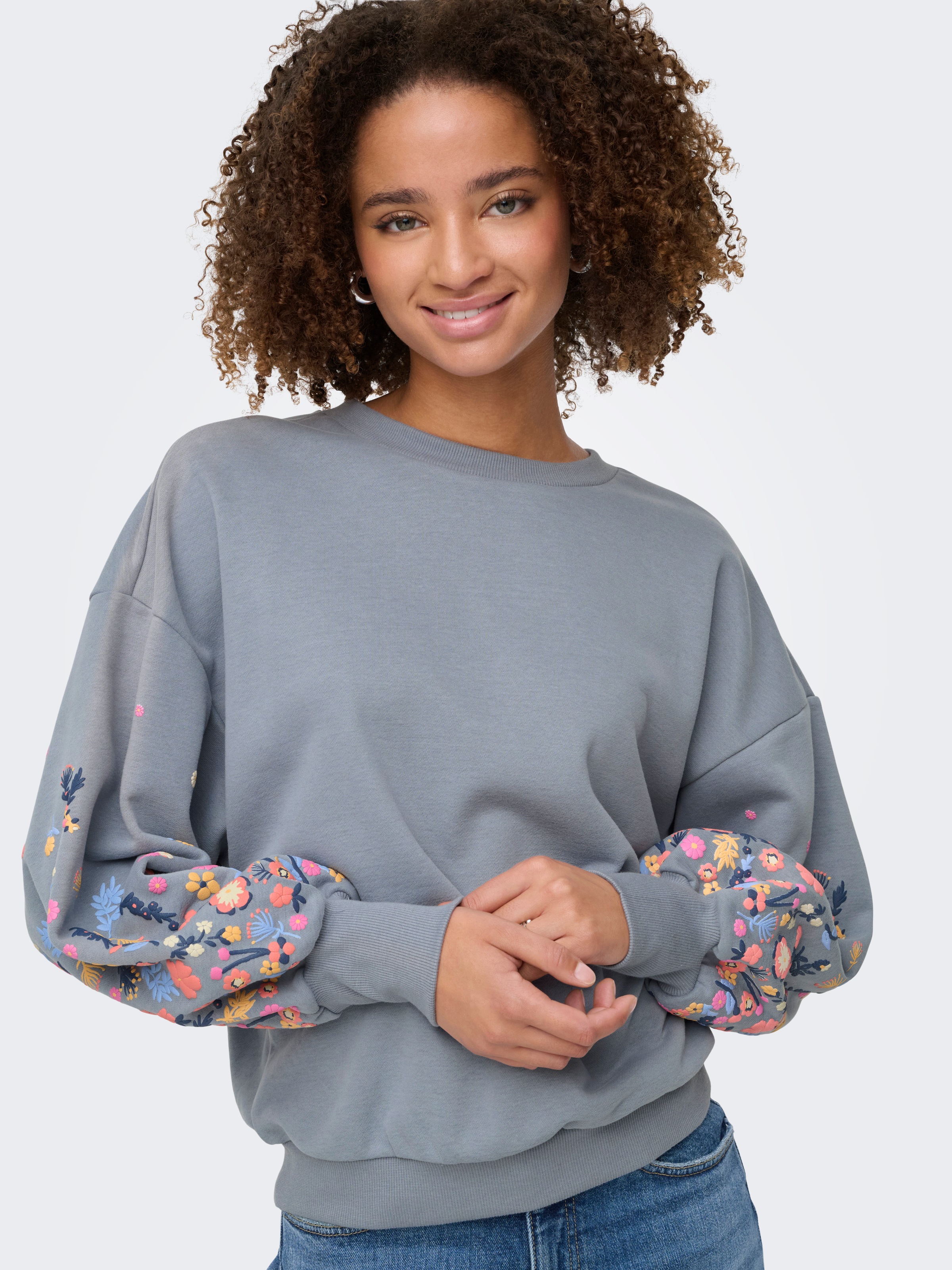 Thumbnail - ONLY "ONLBROOKE L/S O-NECK FLOWER SWT", Baumwollmischung, regular fit