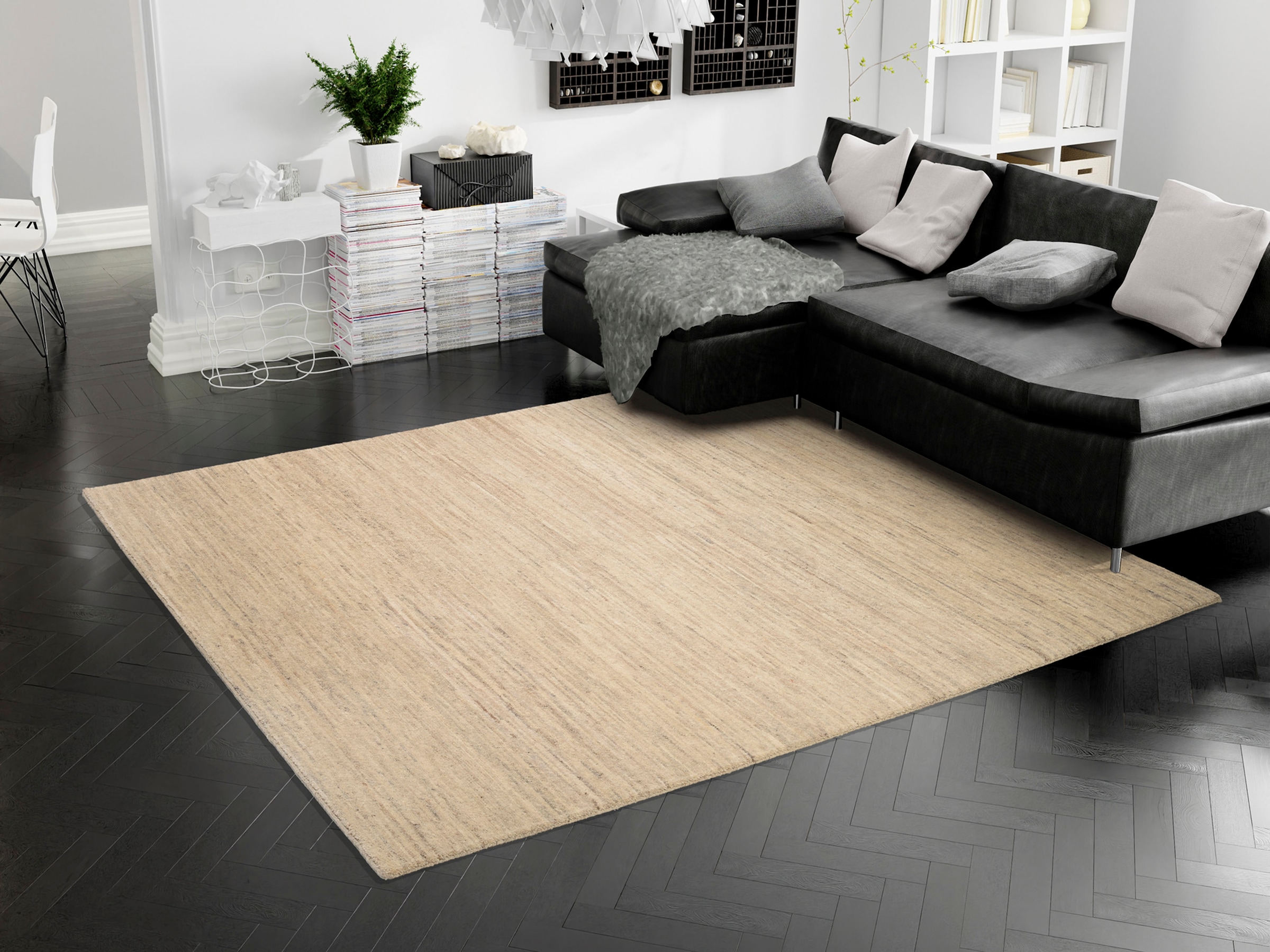 OCI DIE TEPPICHMARKE Teppich »HIMALI UNI«, rechteckig, 5 mm Höhe, handgeknüpft, hochwertige Wolle, fußwarm, Wohnzimmer