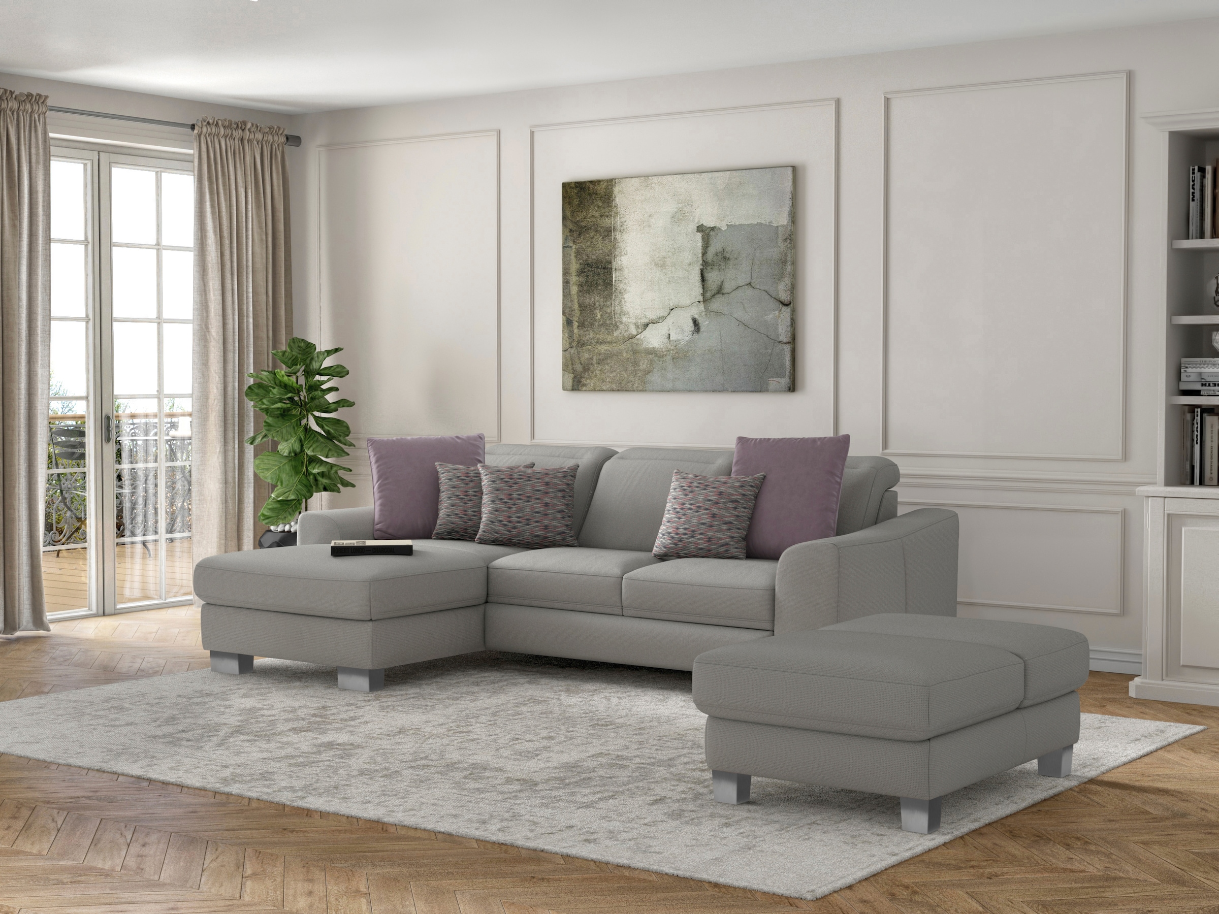 sit&more Ecksofa "Dundee L-Form" mit Federkern und Edelstahlfüßen, wahlweise mit Kopfteilverstellung