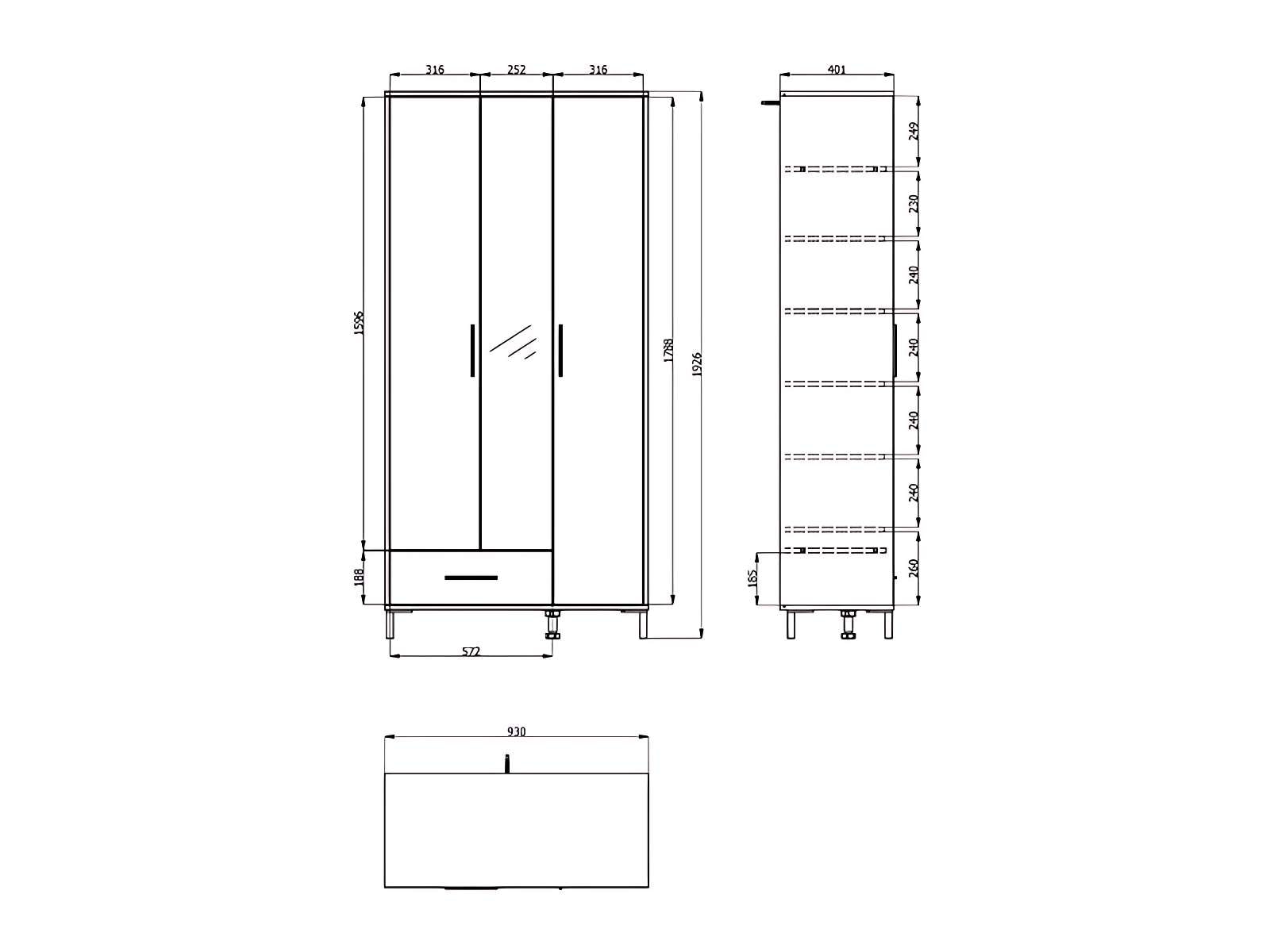 Home affaire Garderobenschrank »Orkney Kleiderschrank, Stauraumschrank, Flurschrank, Höhe 193 cm«, Spiegeltür, Breite 93 cm, ausziehbare Kleiderstange, Schublade