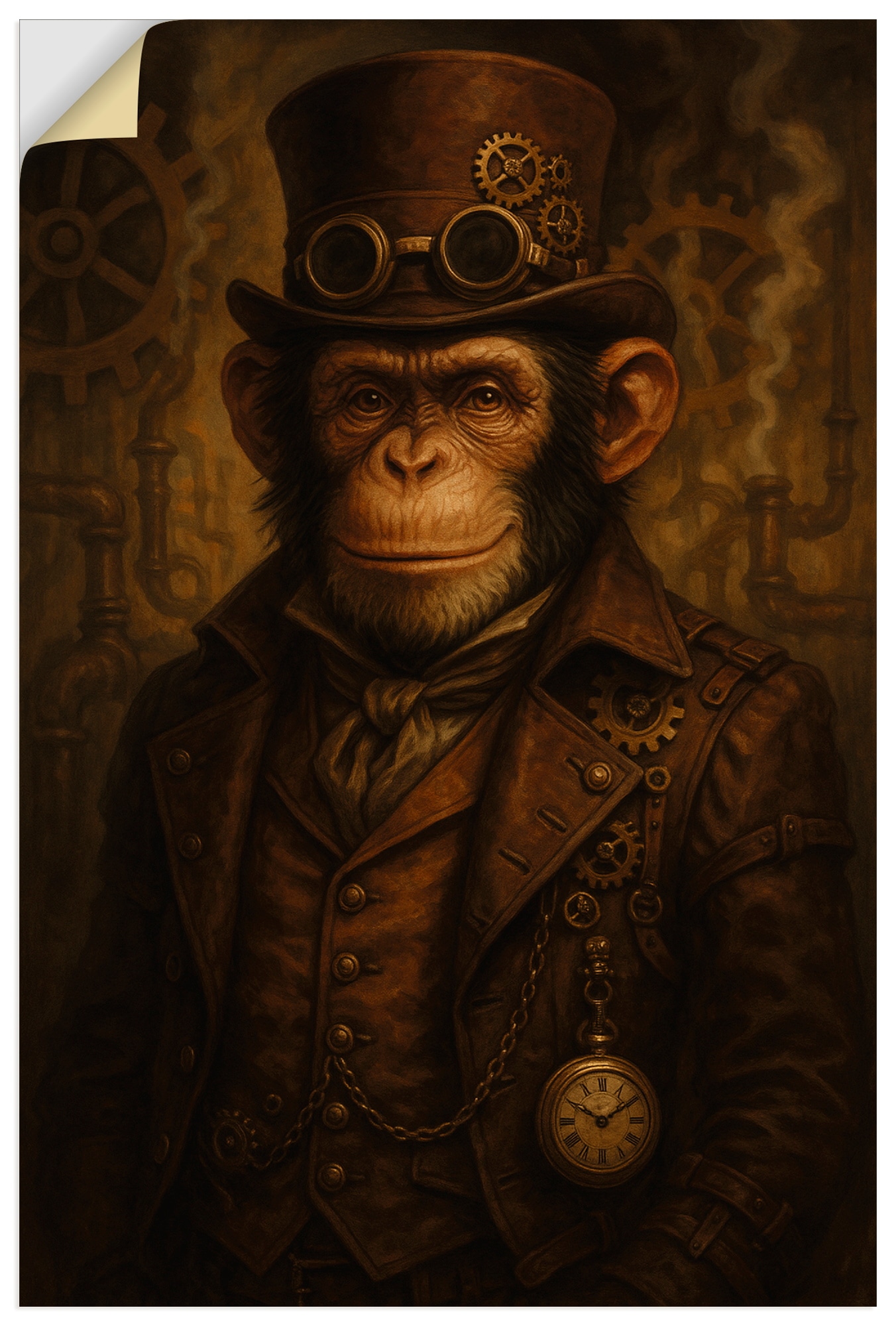 Wandbild ARTLAND "Steampunk-Affe", farbe bild(er): braun, B:80cm H:120cm, Bilder, als Alubild, Leinwandbild, Poster, Wandaufkleber in verschied. Größen