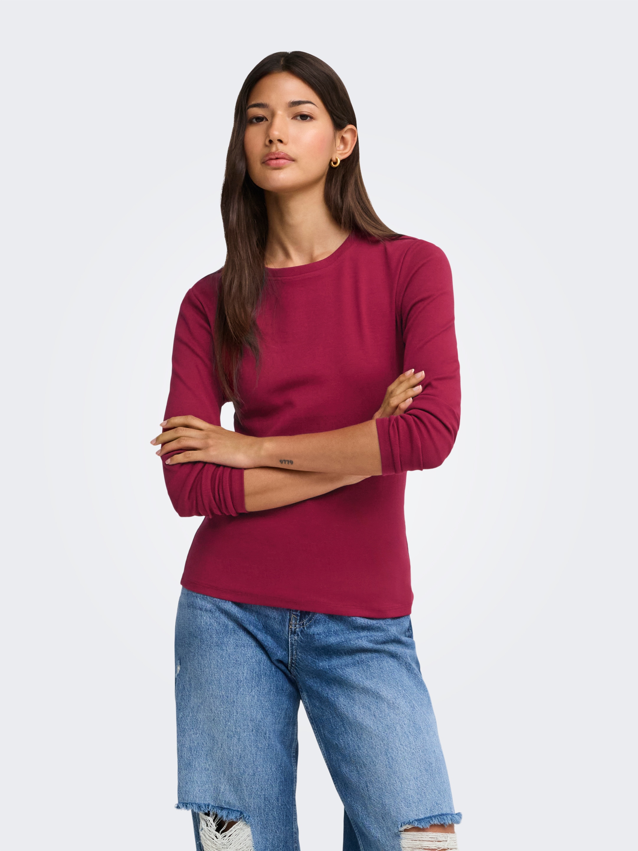 ONLY Langarmshirt "ONLRILEY O-NECK L/S TOP JRS" Baumwollmischung