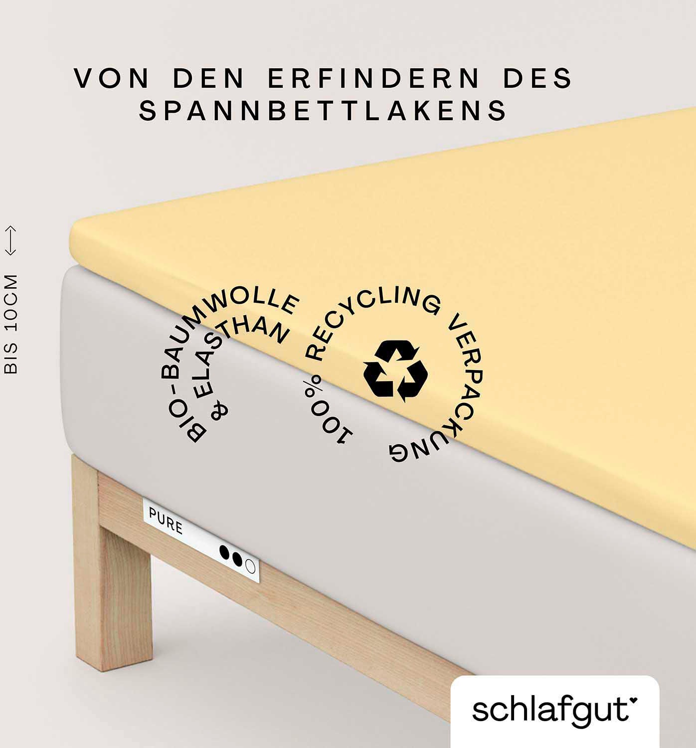 Schlafgut "PURE TOPPER Bio-Baumwolle mit Elasthan 170 g/m² für Topper bis 10 cm" PREMIUM Laken für Matratzen bis 10 cm Höhe, dehnbar, blickdicht