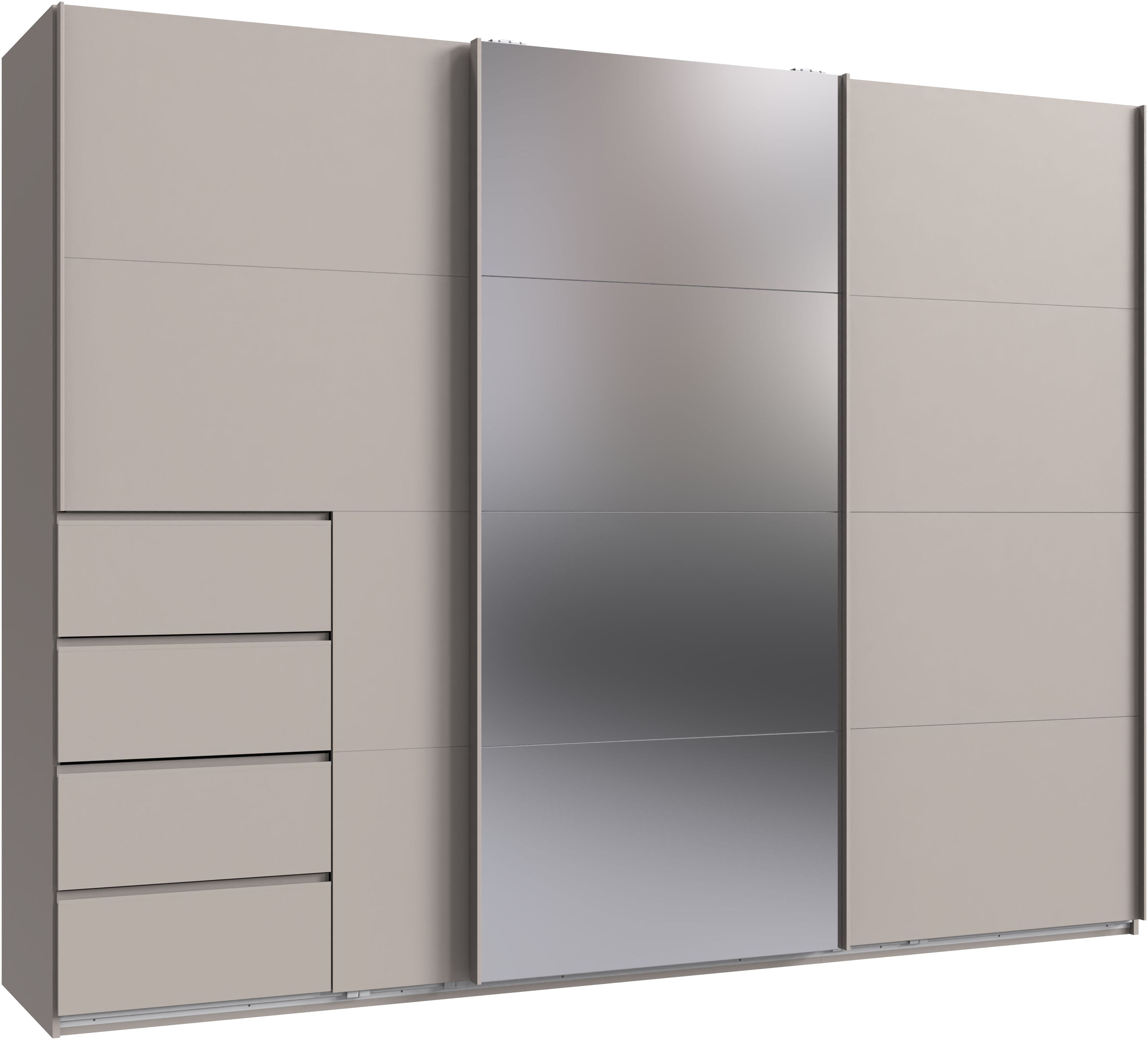 Wimex Schwebetürenschrank "Bali in den Breiten 180cm, 225cm & 270cm, Kleiderschrank mit Spiegel" erhältlich in der Farbe: Kaschmir, Schrank mit 4 Schubladen
