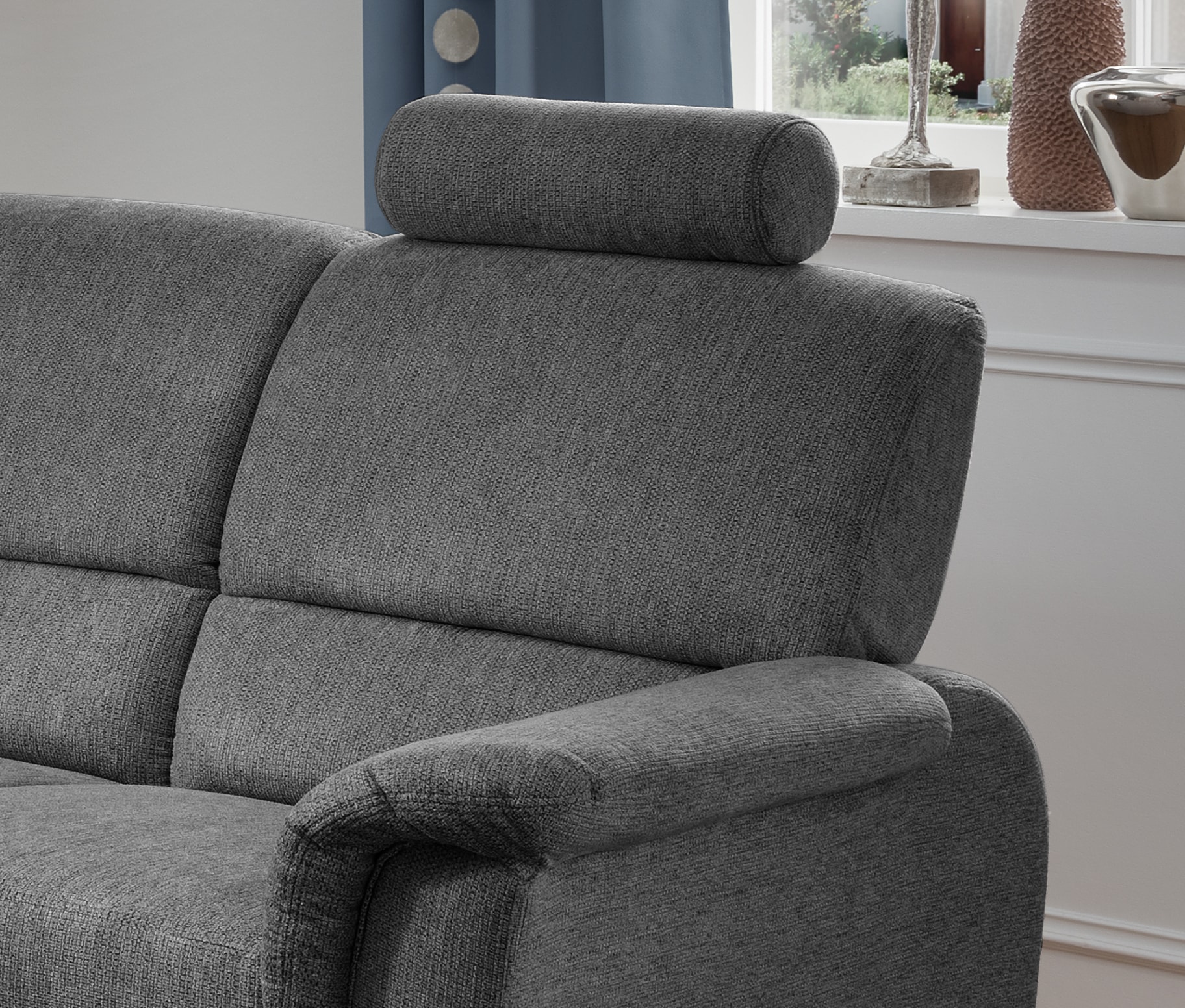Home affaire Ecksofa »Pisa L-Form, mit Schlaffunktion, Stauraum, 2x höhenverstellbare«, Kopfstützen und Relaxfunktion im Eckelement