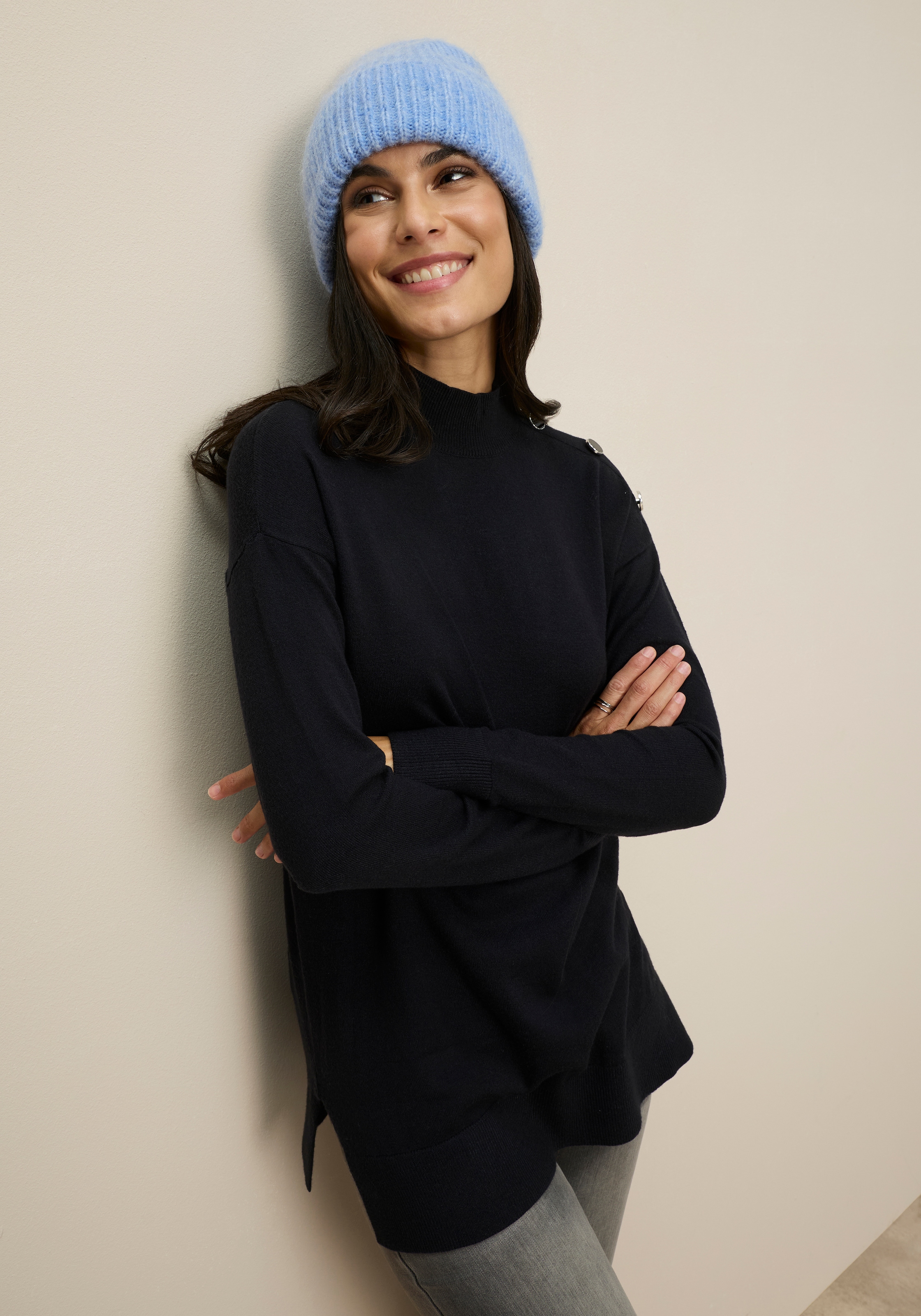 Tamaris Stehkragenpullover mit Knöpfen an der Schulter