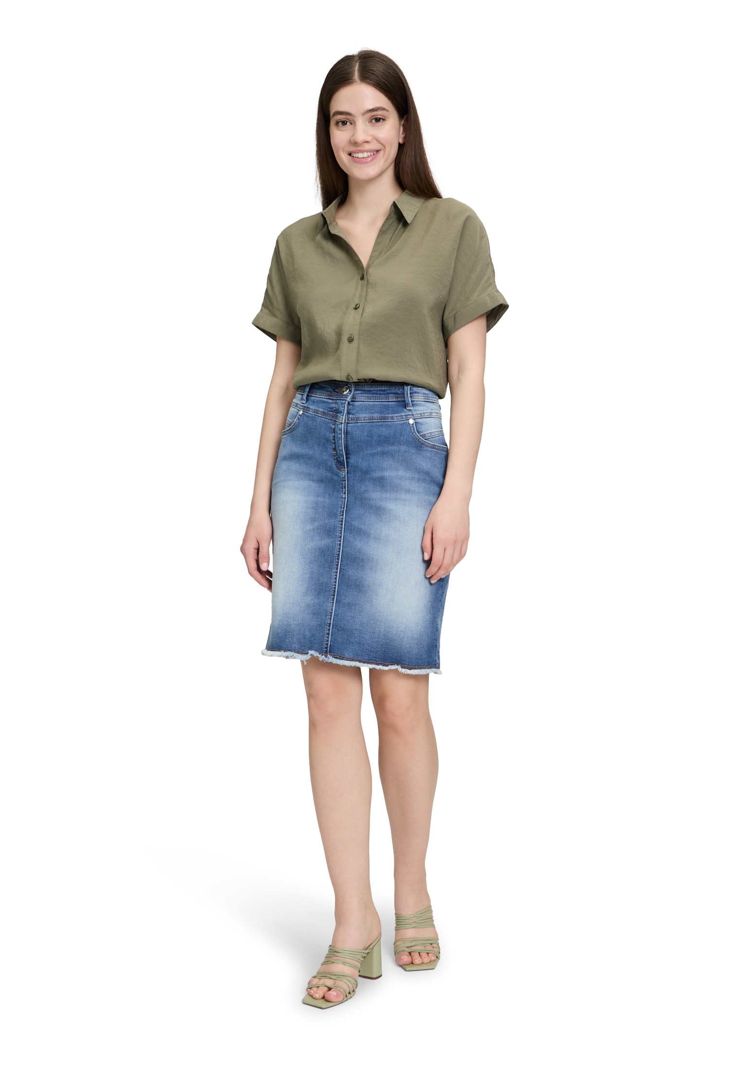 Betty Barclay Minirock »Betty Barclay Jeansrock mit Fransen«, Used-Waschung
