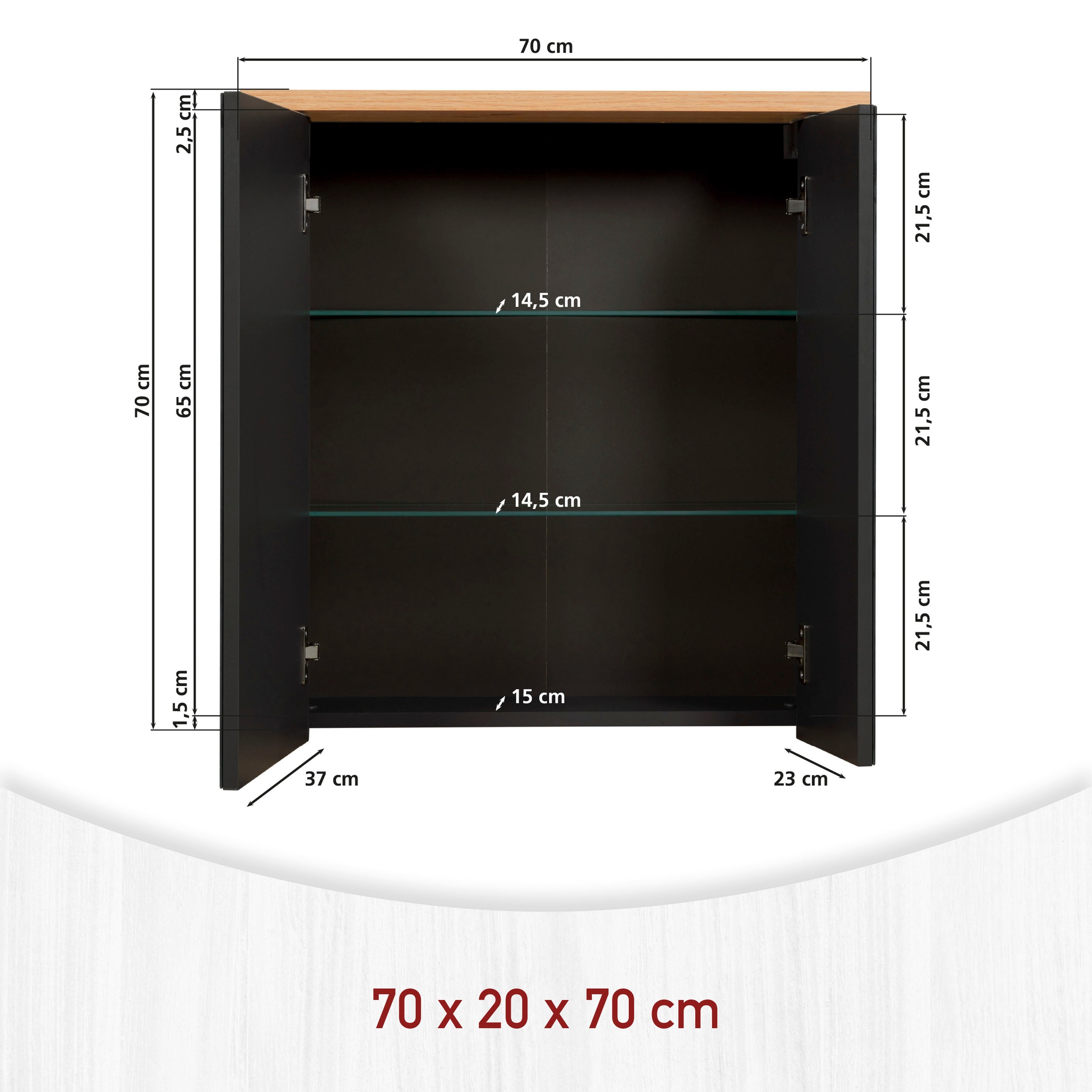 Inter Link Spiegelschrank »Pienza, Badmöbel, Wasserabweisend, 70 x 20 x 70 cm« 1 Stk. tlg. Badspiegel mit Softclose & Stauraum, 2 Spiegeltüren