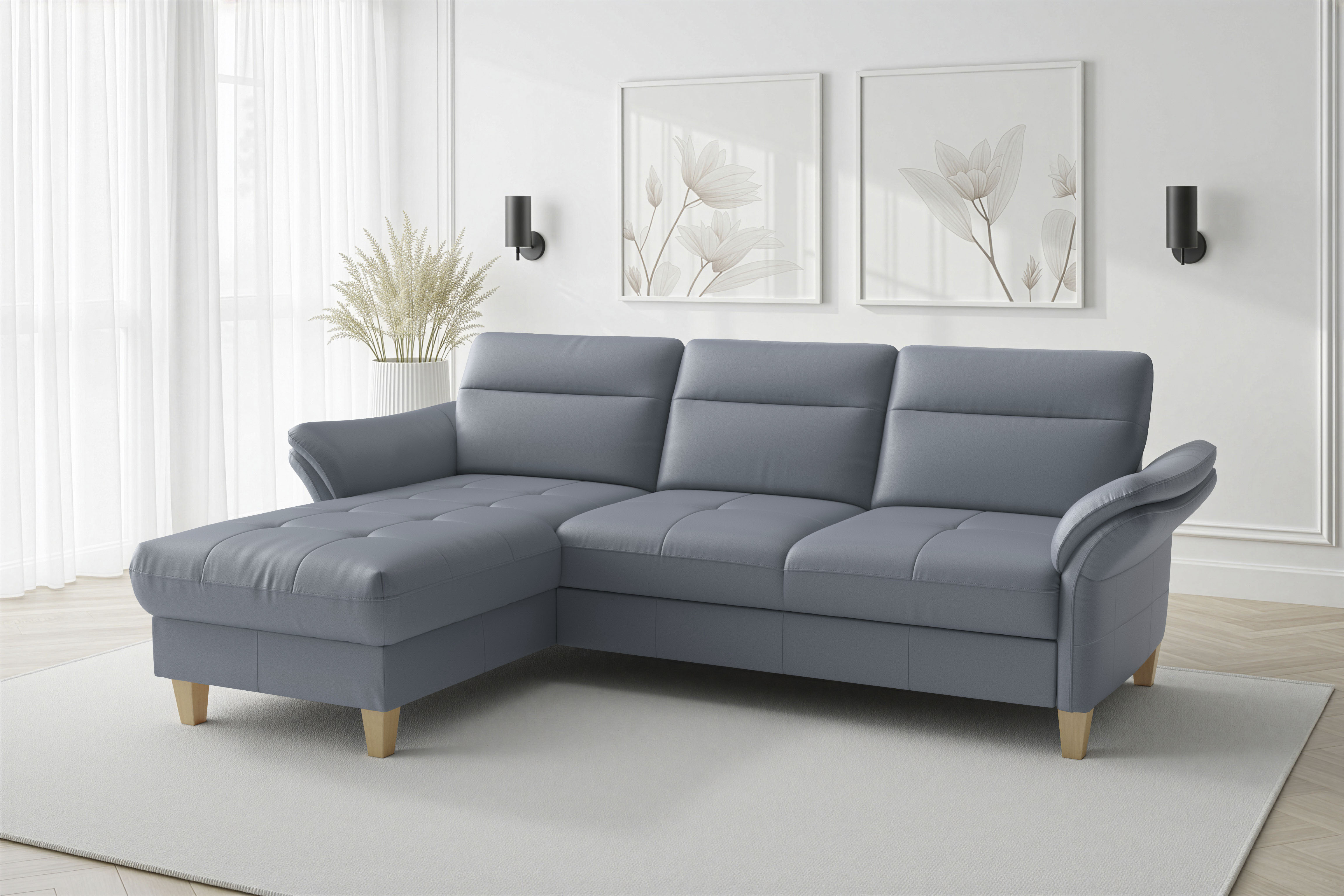 sit&more Ecksofa "Pamela L-Form, Leder, B: 218 und 230 cm mit Recamiere links od. rechts" optional Armteilverstellung, Schlaffunktion & Bettkasten
