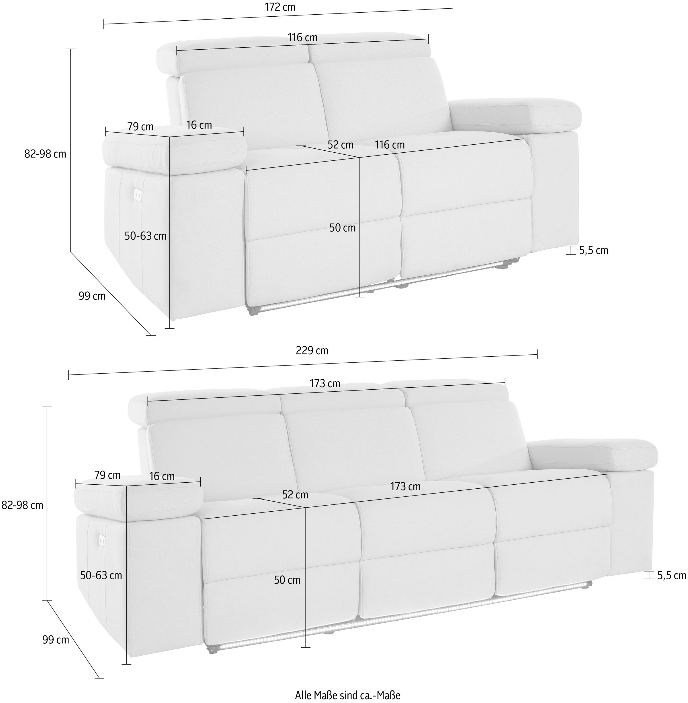 Places of Style Sitzgruppe »Kilado«, mit Relaxfunktion, verstellbarer Armlehne, Kopfteilverstellung