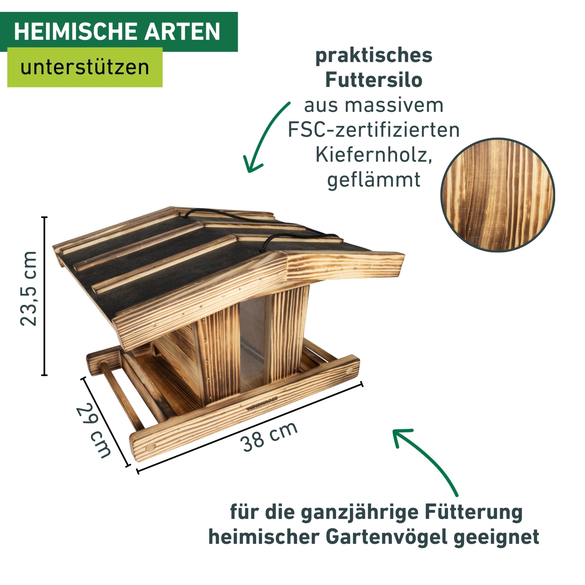 Windhager Vogelhaus »Canteen XL, Vogelfuttersilo aus massiven Kiefernholz« Futterstation inkl. Aufhängung, Füllvolumen ca. 4 Liter