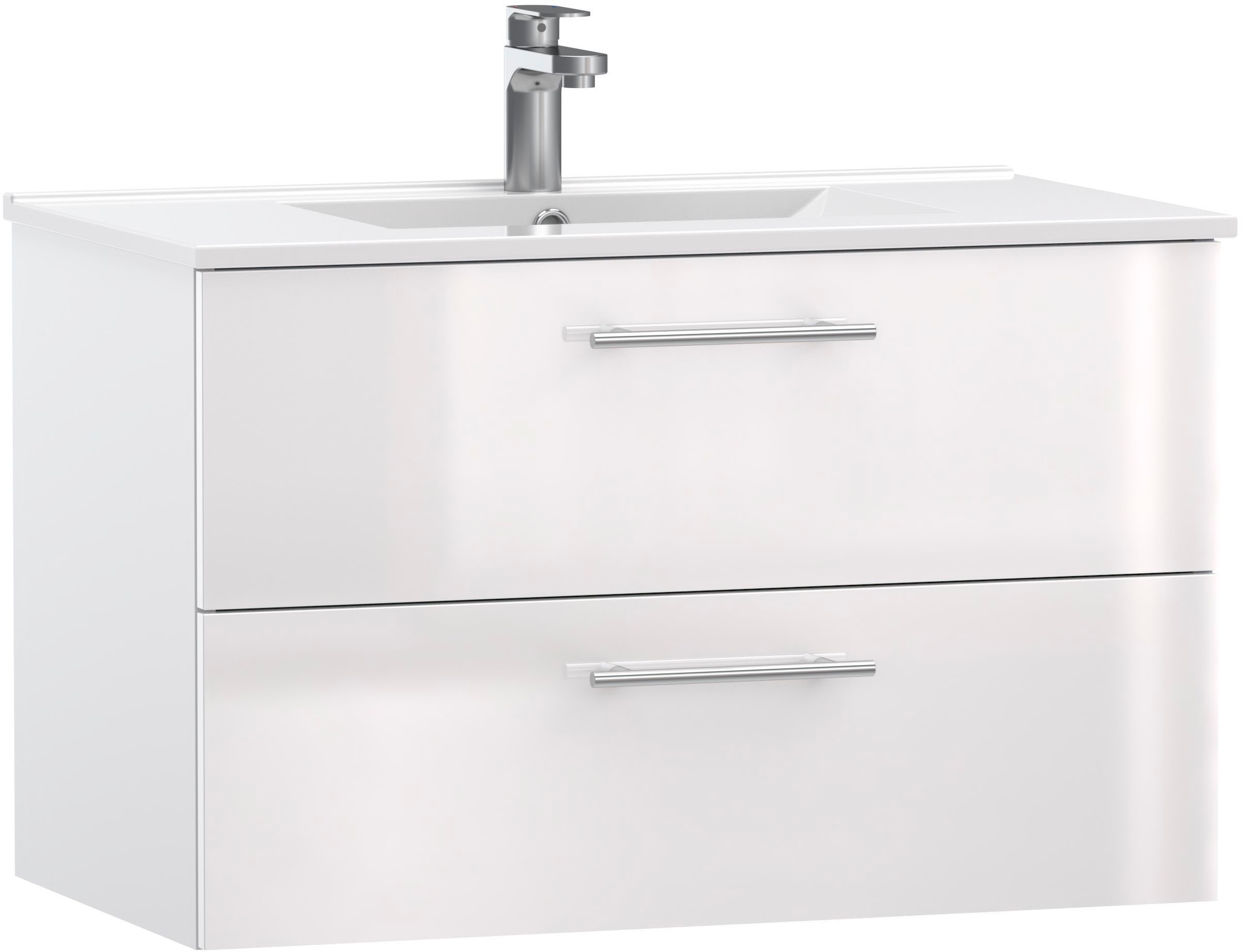 welltime Waschtisch "Athen Badschrank Badezimmer WC Unterschrank mit Becken", Waschplatz mit 2 Schubladen, Breite 80cm S