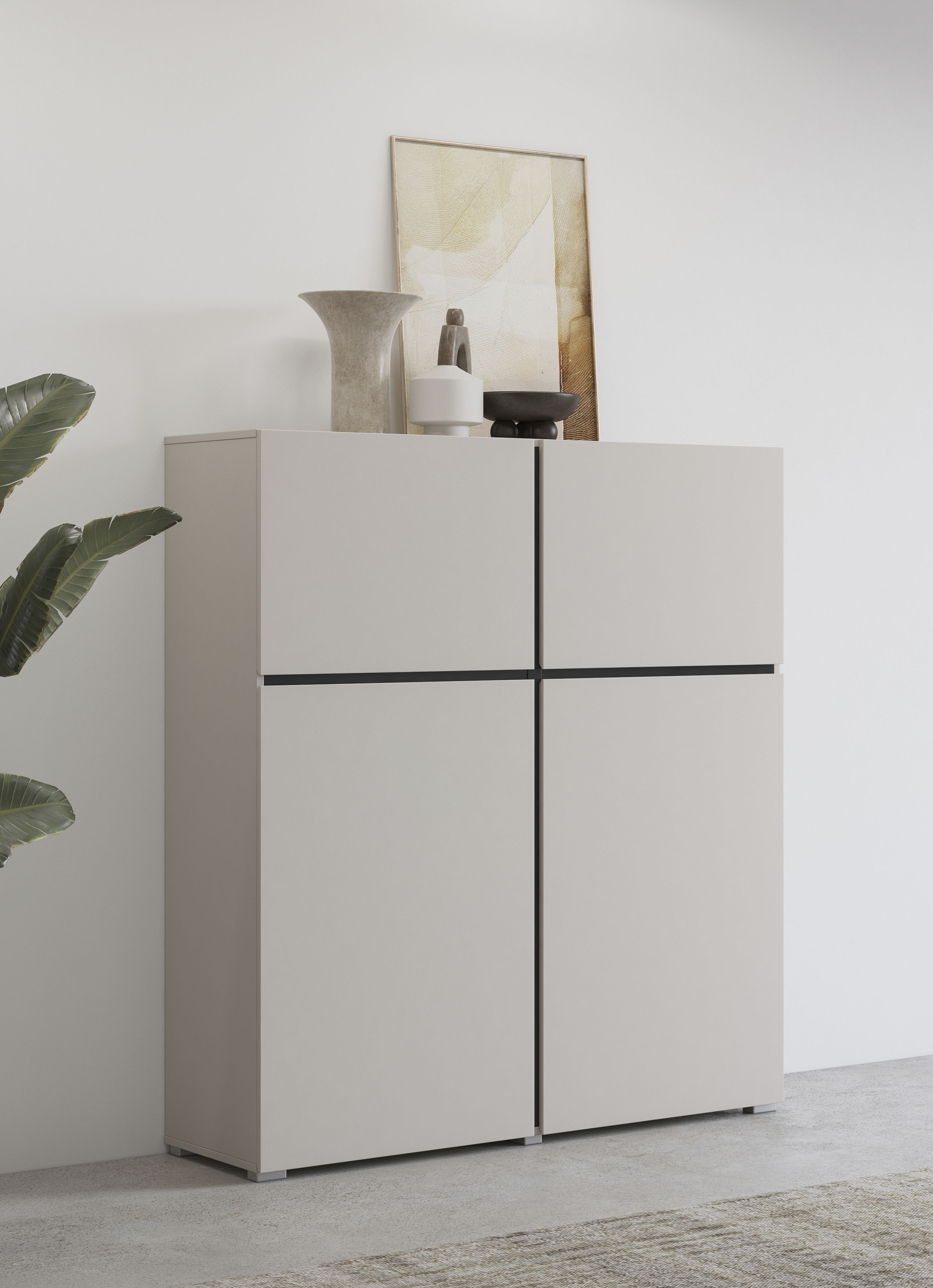 OTTO home Hochkommode "Cross,Breite 119,5 cm, moderne grifflose Hochkommode mit 4 Türen" Hochschrank mit viel Stauraum, Einlegeböden verstellbar