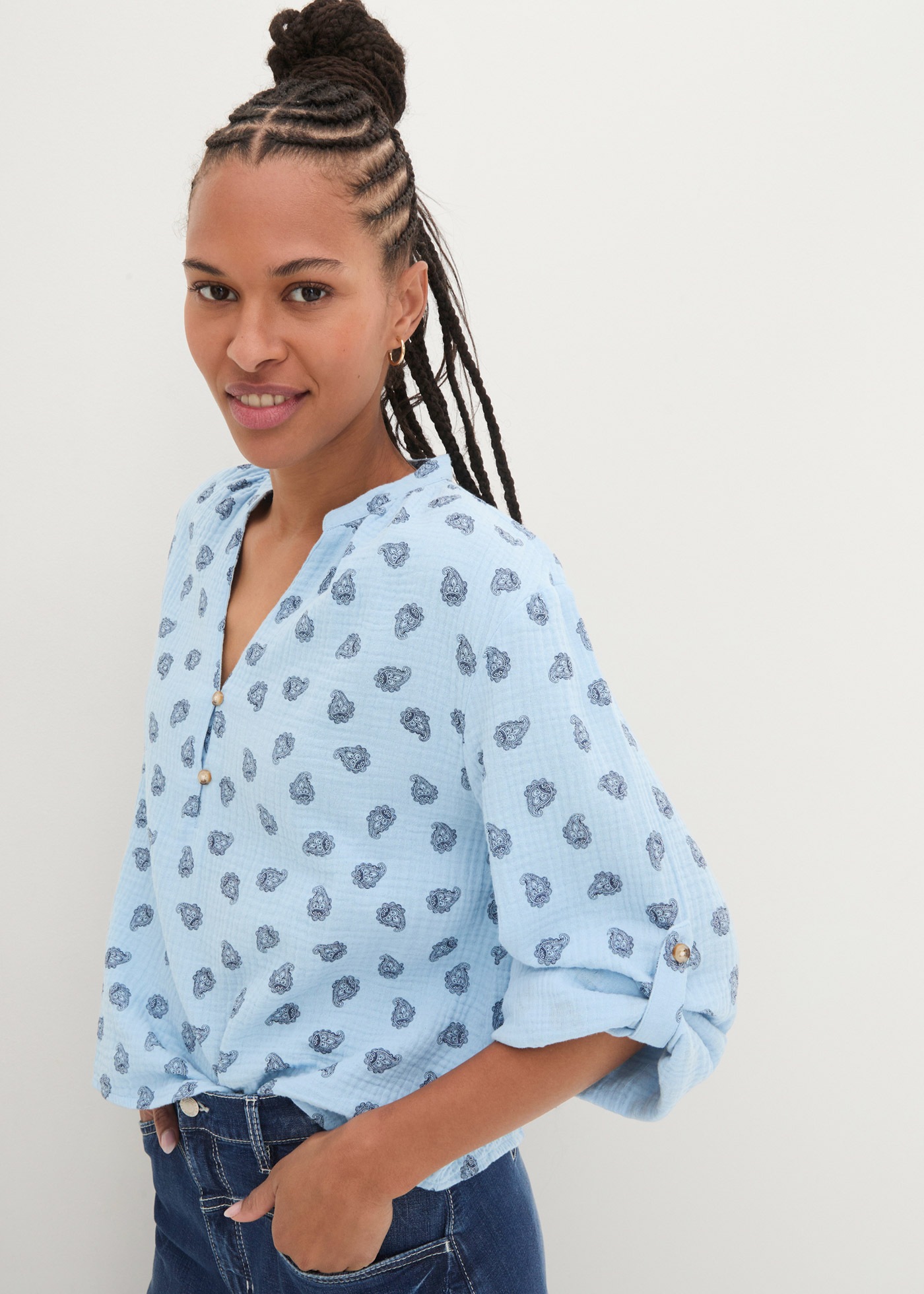 bonprix Langarmbluse "Oversize-Bluse aus luftigem Musselin" Oversize-Passfo günstig online kaufen