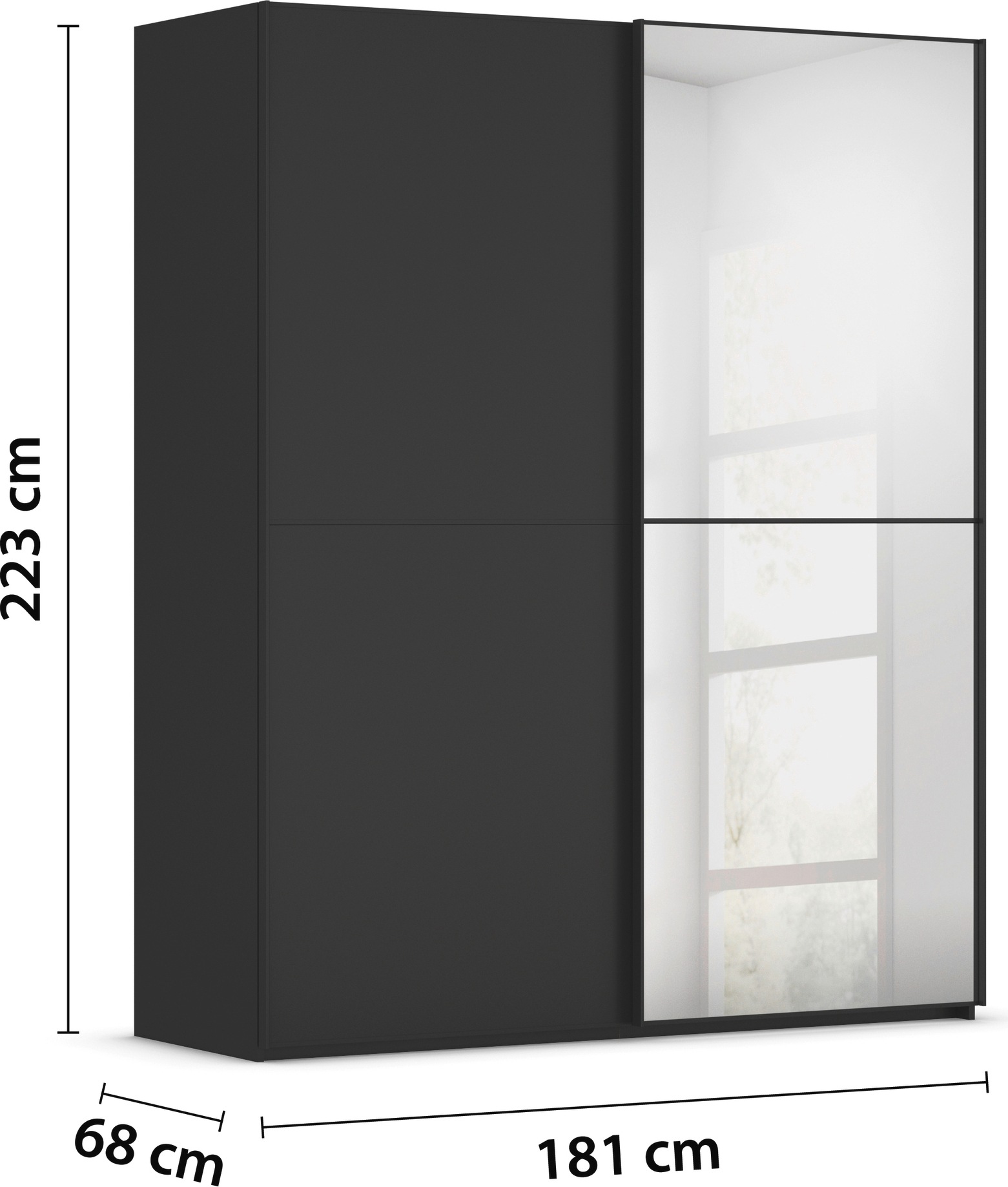 rauch Schwebetürenschrank »Kleiderschrank Schrank Garderobe Schlafzimmerschrank SCALE-DUO«, edle zweigeteilte Türen, Spiegel und 3 Zierleisten MADE IN GERMANY