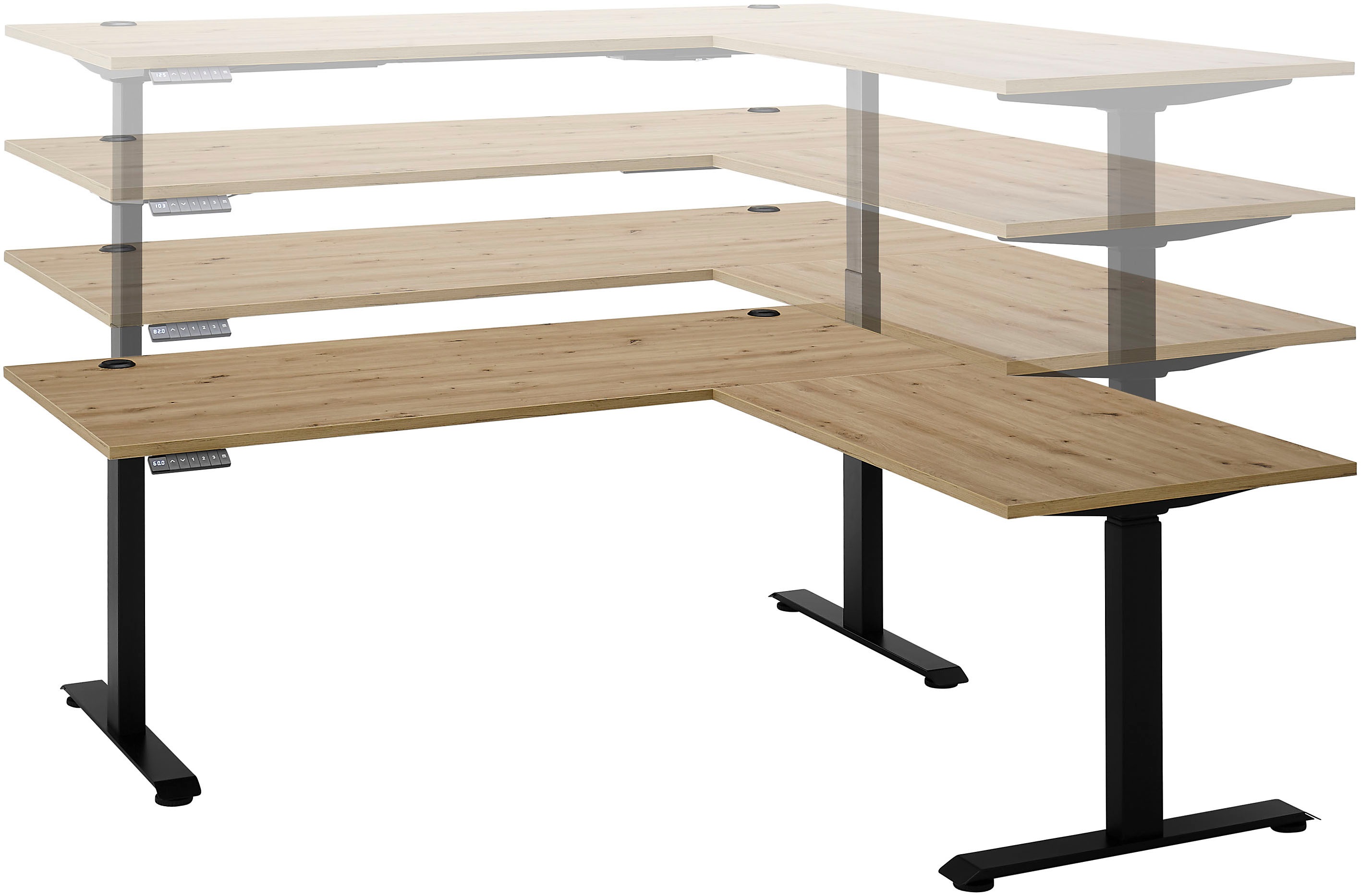 Thumbnail - BEGA OFFICE Eckschreibtisch "Ben" 1 Stk. tlg. elektrisch höhenverstellbarer Desk mit 4 Memory Tasten, 180x177 cm