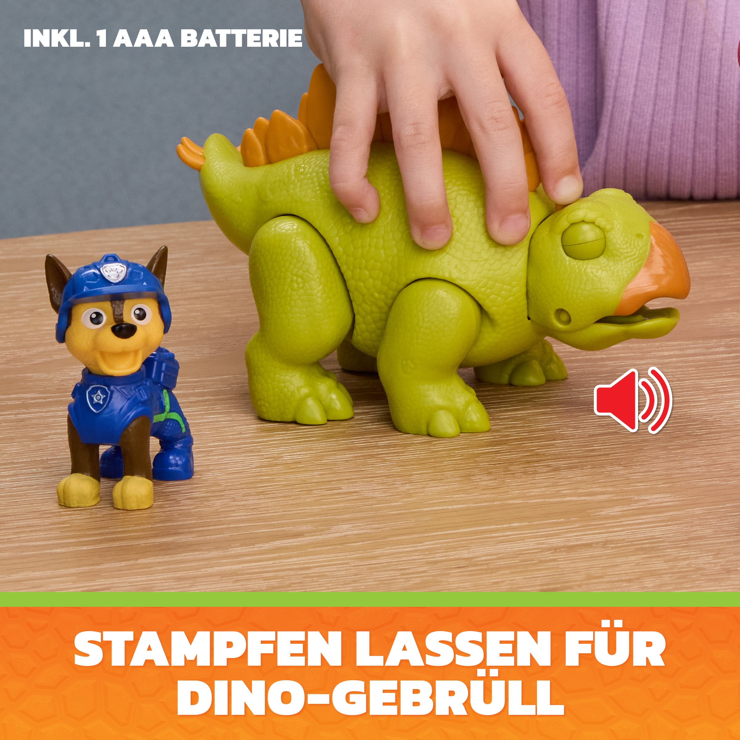 Spin Master Spielfigur »PAW Patrol: Der Dino Film, Chase-Figur & brüllender Stegosaurus« mit Soundeffekten