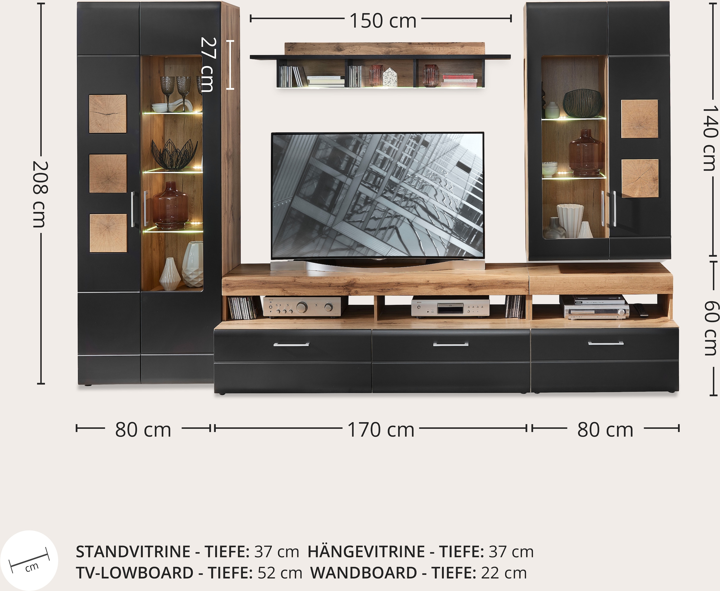 Innostyle Wohnwand »Sonate, TOPSELLER!«, (Komplett-Set, 5 St., Wohnwand), inkl. LED-Beleuchtung