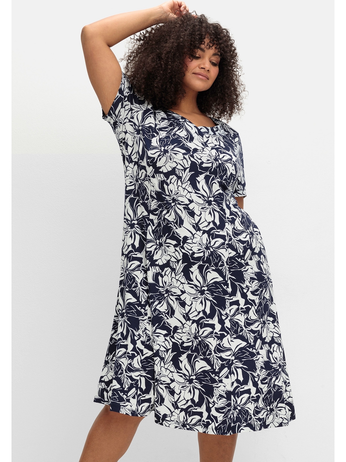 Sheego Jerseykleid "Große Größen", in A-Linie, mit Blumenprint günstig online kaufen