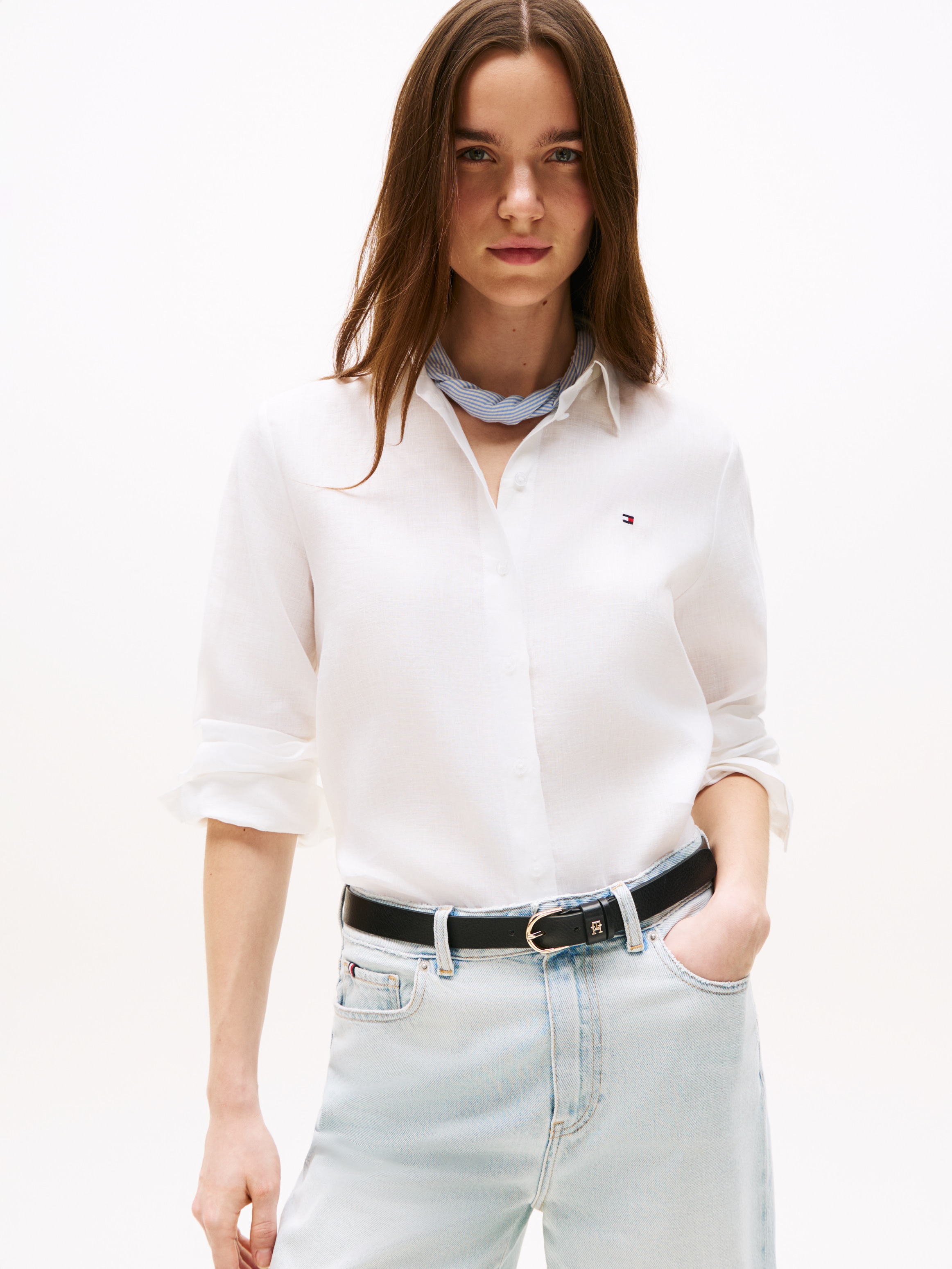 Tommy Hilfiger Hemdbluse "ESS LINEN RELAXED SHIRT" mit Logostickerei,kühlen günstig online kaufen