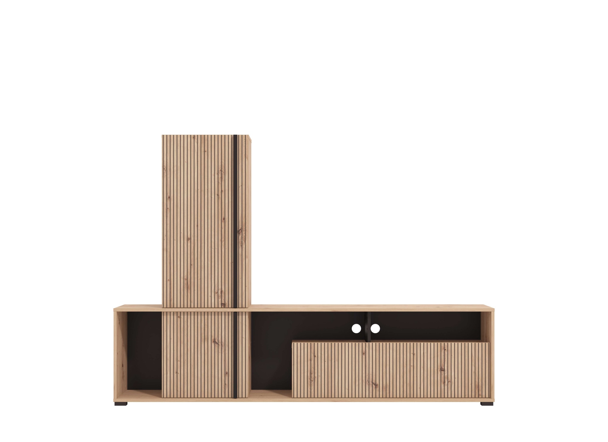 INOSIGN Wohnwand »Chania, 195 cm, inkl. TV Board und Highboard«, (Komplett-Set, 2 St.), Trendfarben, mit dekorativen schwarzen Streifen, in Artisan Eiche