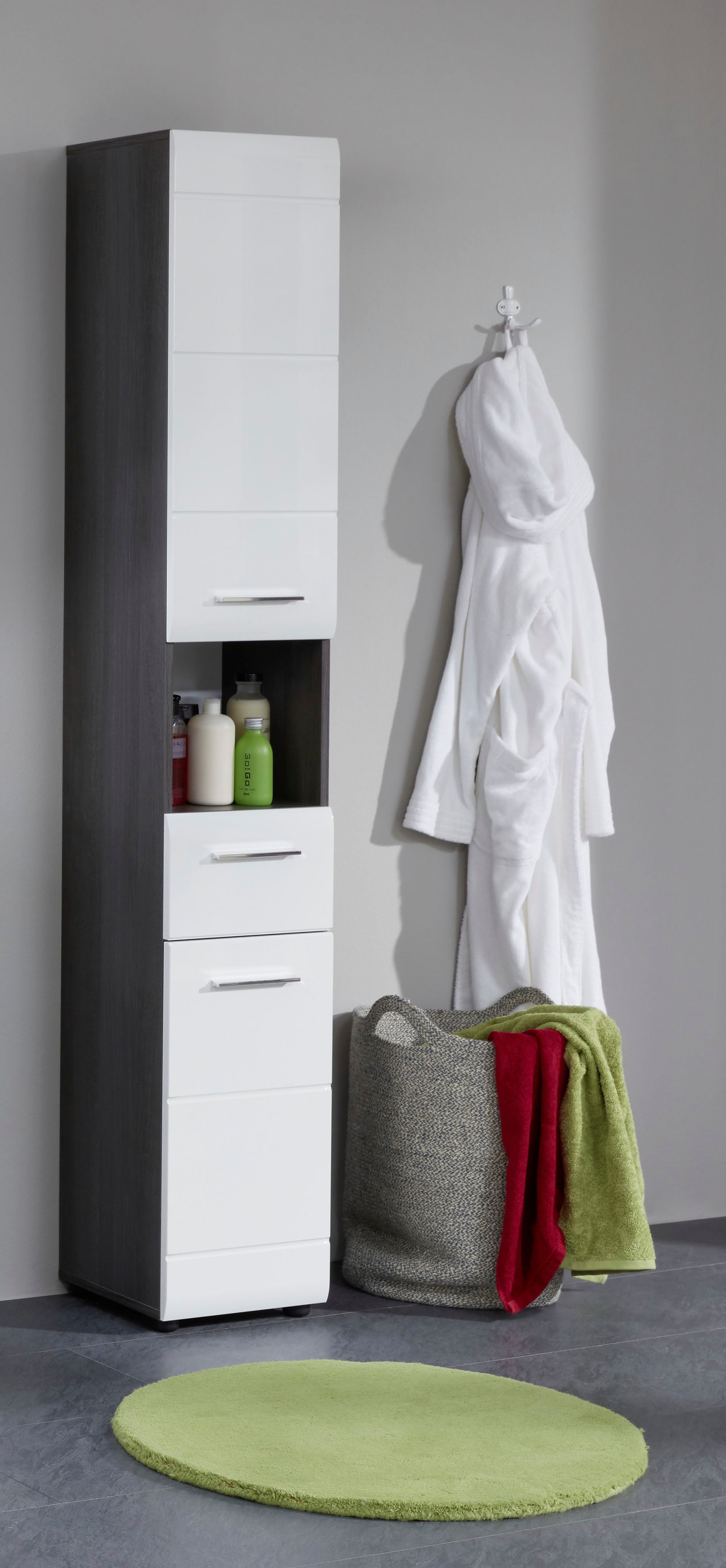 welltime Hochschrank "Sovana" Badezimmerschrank in Hochglanzoptik - (B/T/H) 30/31/182 cm