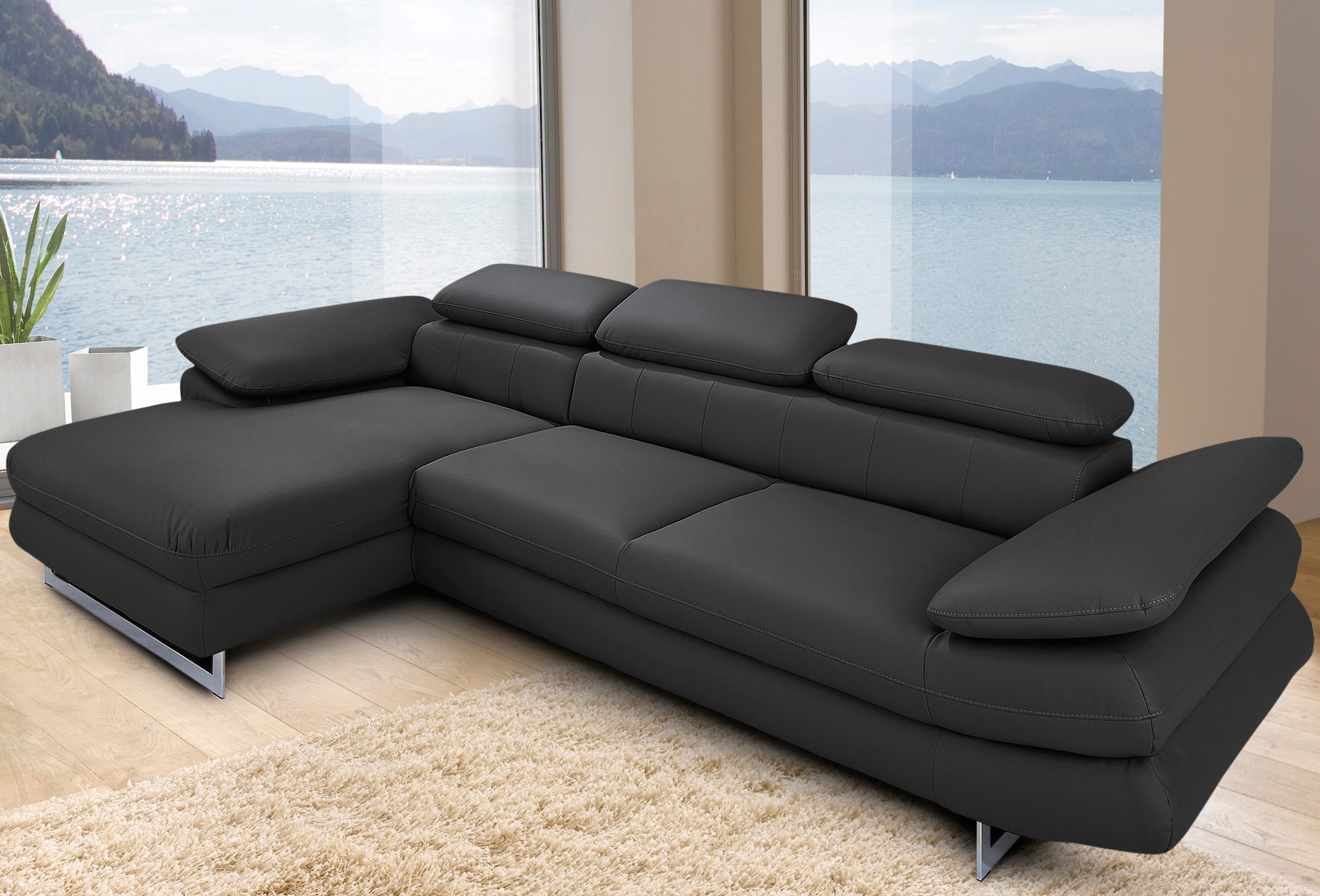 COTTA Ecksofa "Solution L-Form, B:286cm,modern mit Relaxarmlehne, Wellenunterfederung" mit Arm- & Kopfteilverstellung, wahlweise mit Schlaffunktion