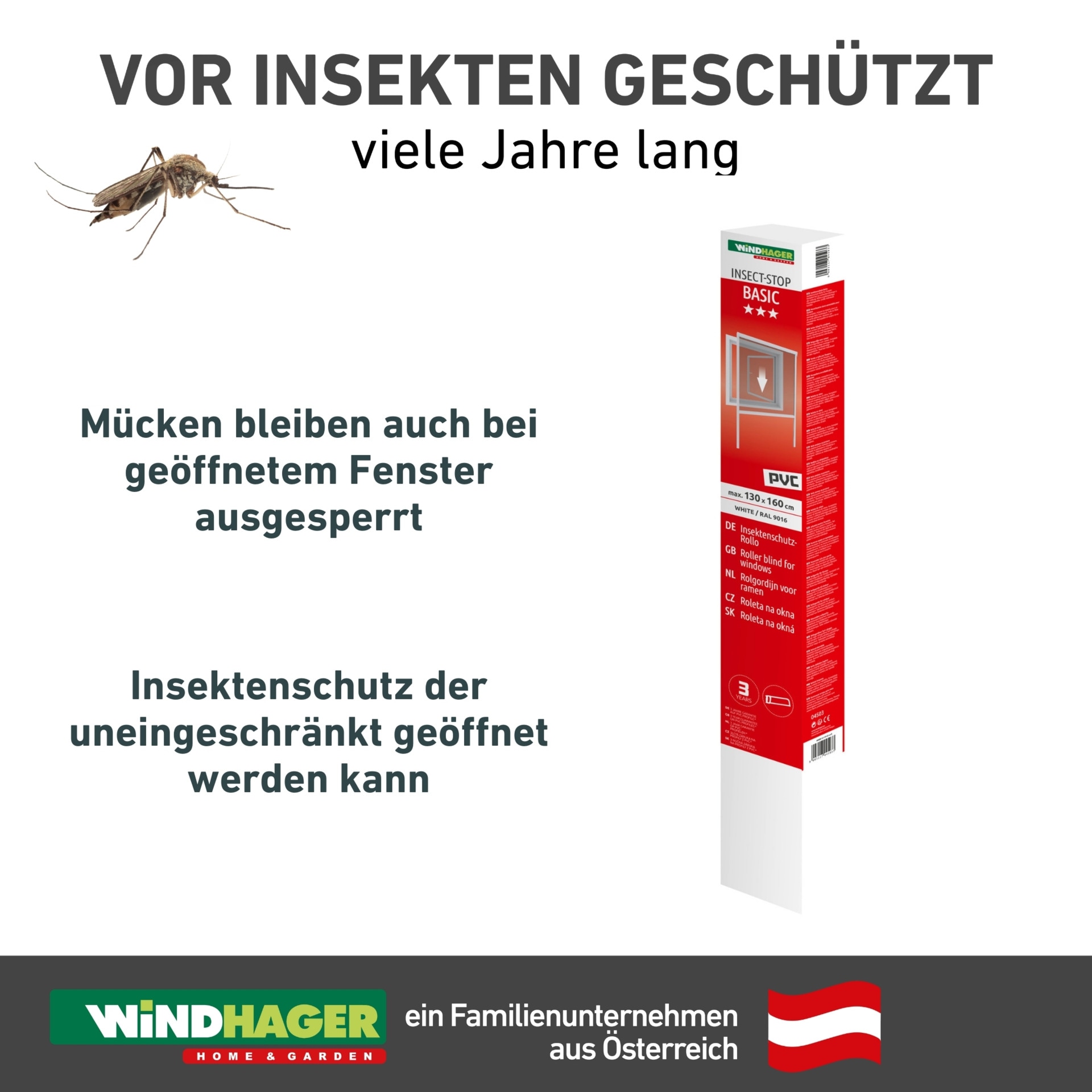 Windhager Insektenschutz-Vorhang »Basic für Fenster, Fliegengitter zum hochschieben, PVC« Packung, 1 Stk. tlg. Insektenschutz zum bohren, Rollo 130 x 160 cm, weiß