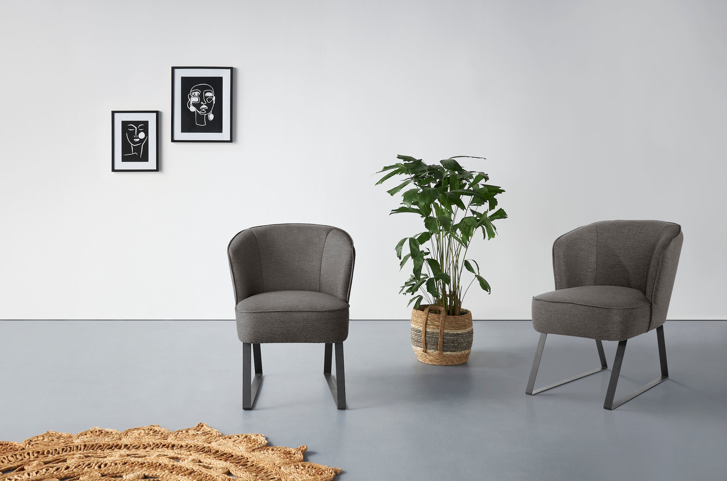 exxpo - sofa fashion Sessel »Americano, Loungesessel«, mit Keder und Metallfüßen, Bezug in verschiedenen Qualitäten, 1 Stck.