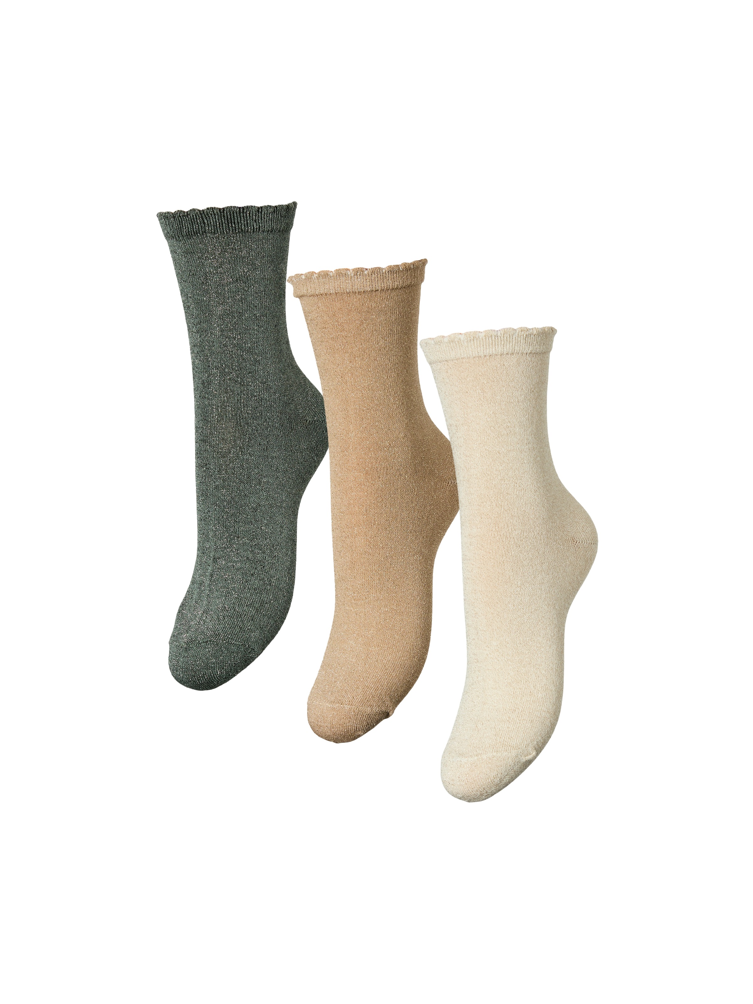Thumbnail - pieces Socken "PCSEBBY GLITTER LONG 3-PACK SOCKS NOOS", (Set, 3 Paar), mit gerippten Bündchen und Muschelsaum