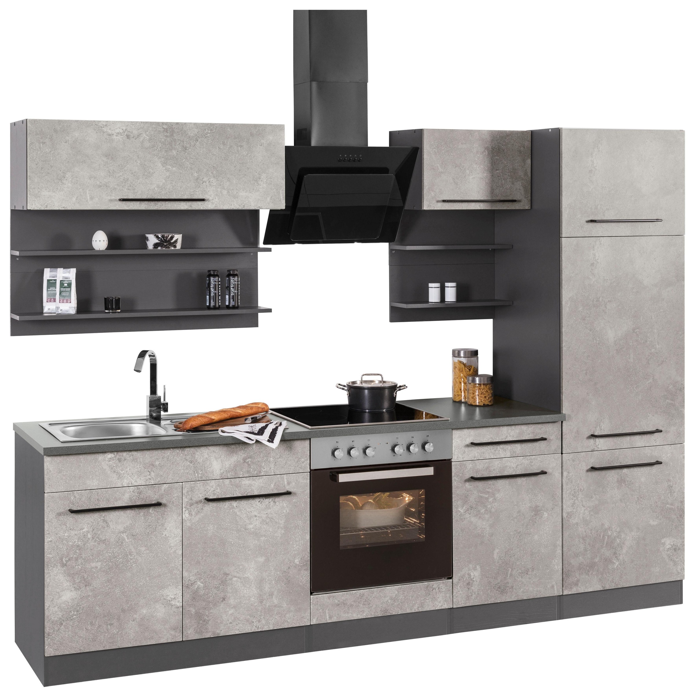 KOCHSTATION Küchenzeile »KS-Tulsa«, ohne E-Geräte, Breite 270 cm, schwarze Metallgriffe, MDF Fronten