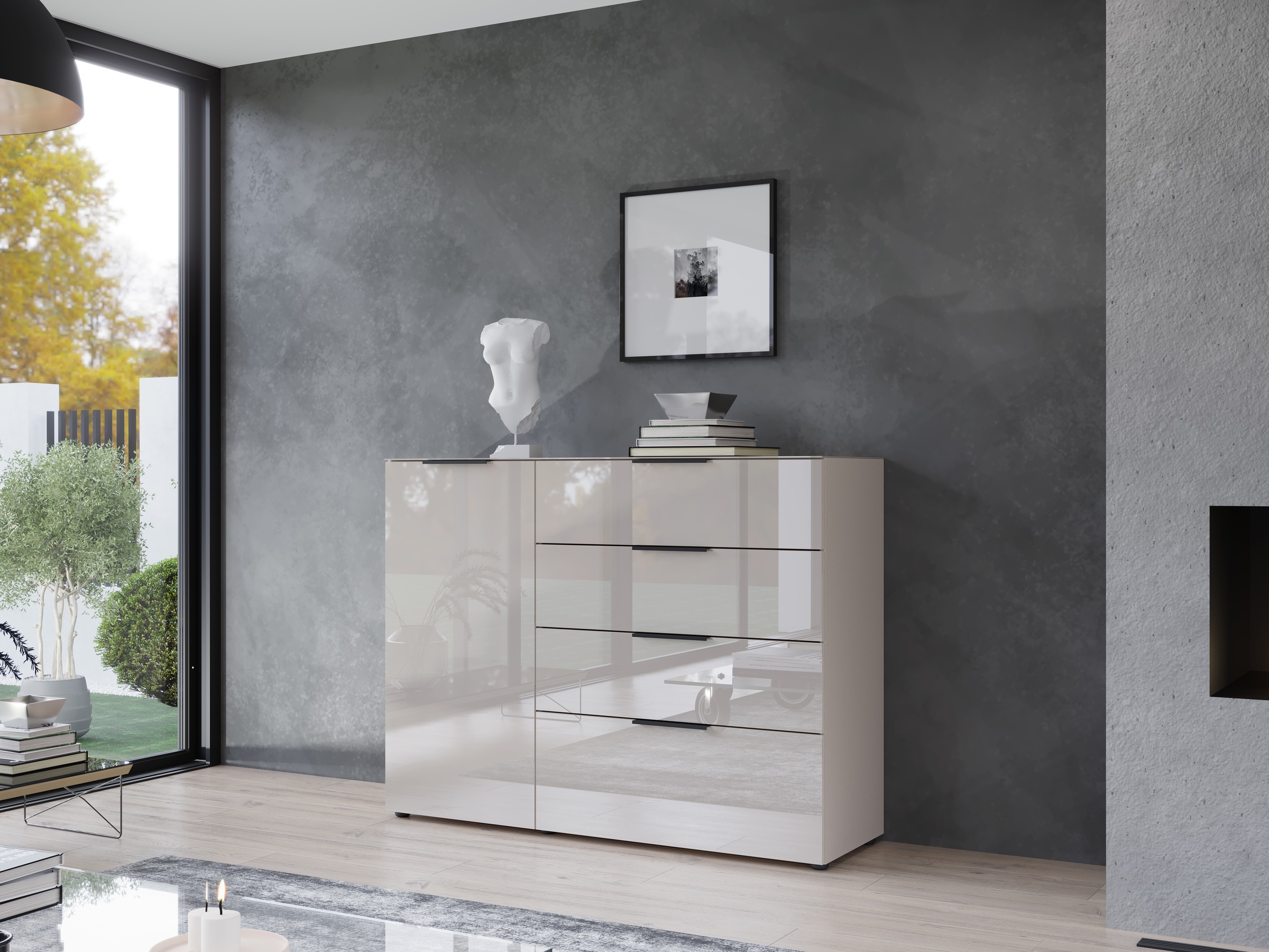 GERMANIA Sideboard "Oakland mit Glasauflage" Breite: 134 oder 184 cm, Soft-close, verstellb. Böden, Made in Germany