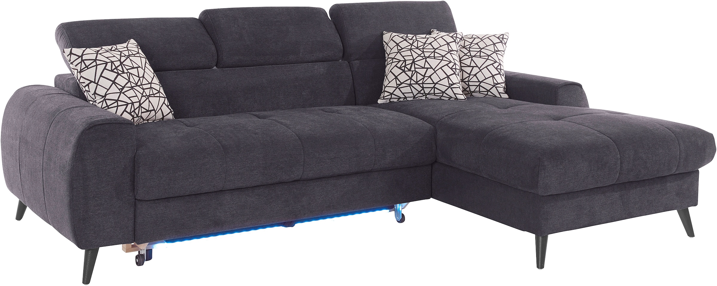 COTTA Ecksofa »Mia L-Form mit 3 Zierkissen«, wahlweise mit Bettfunktion, Bettkasten, Beleuchtung & Wireless-Charger