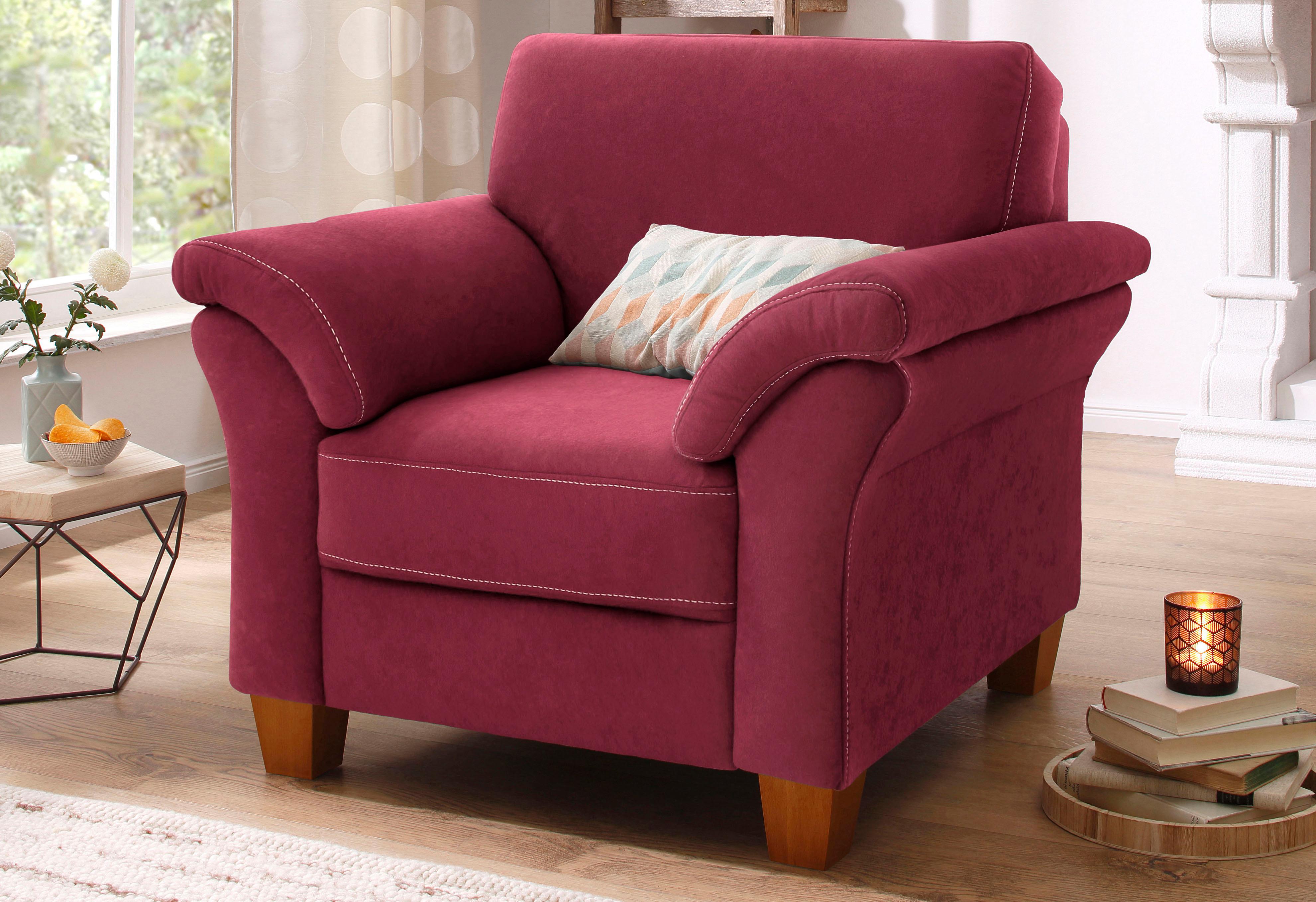 OTTO home Sessel "Borkum, B: 101 cm, Federkern-Polsterung, komfortable Sitzhöhe 46 cm" Frei im Raum stellbar, Massivholzfüße, wohnliches Design