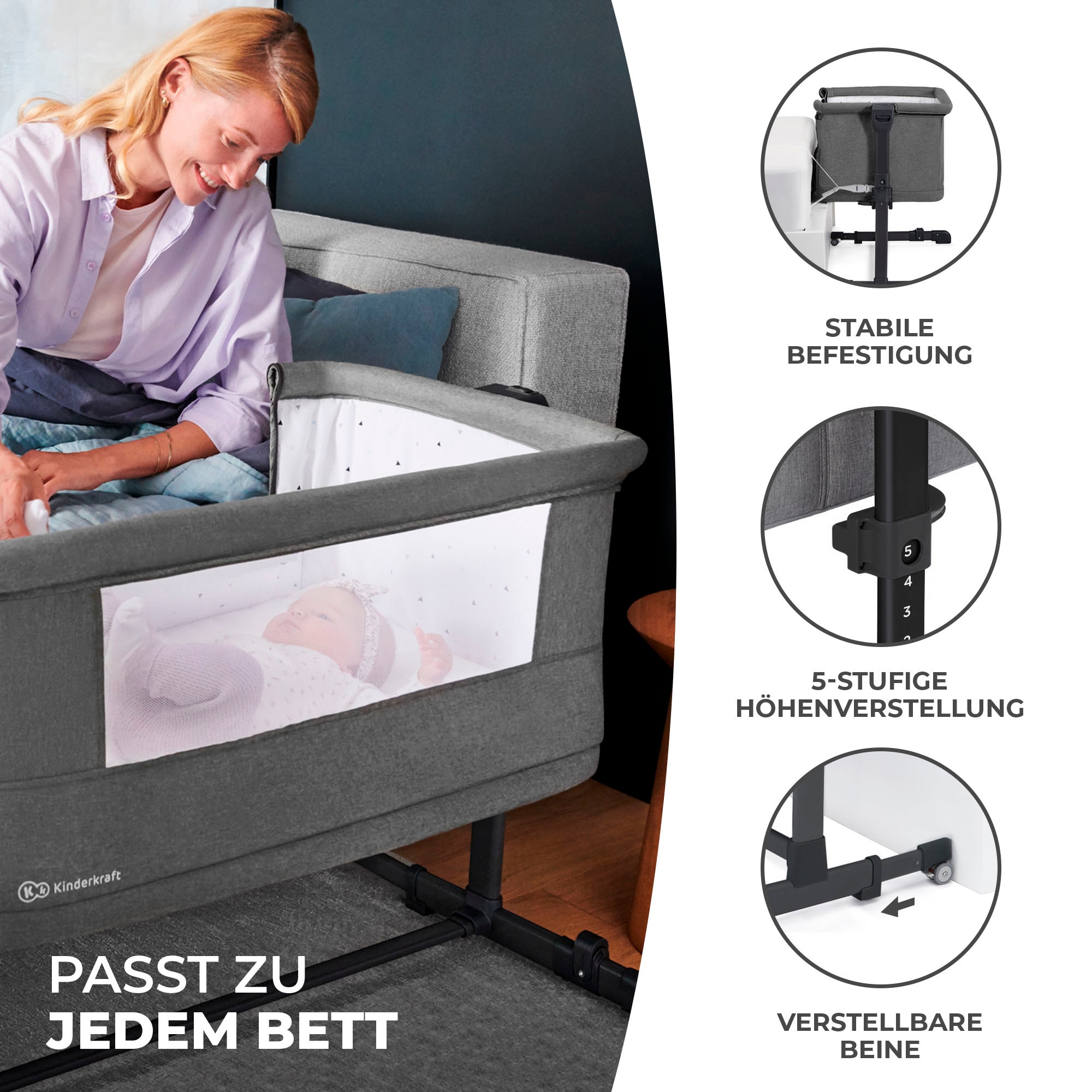 Kinderkraft Beistellbett »NESTE GROW«