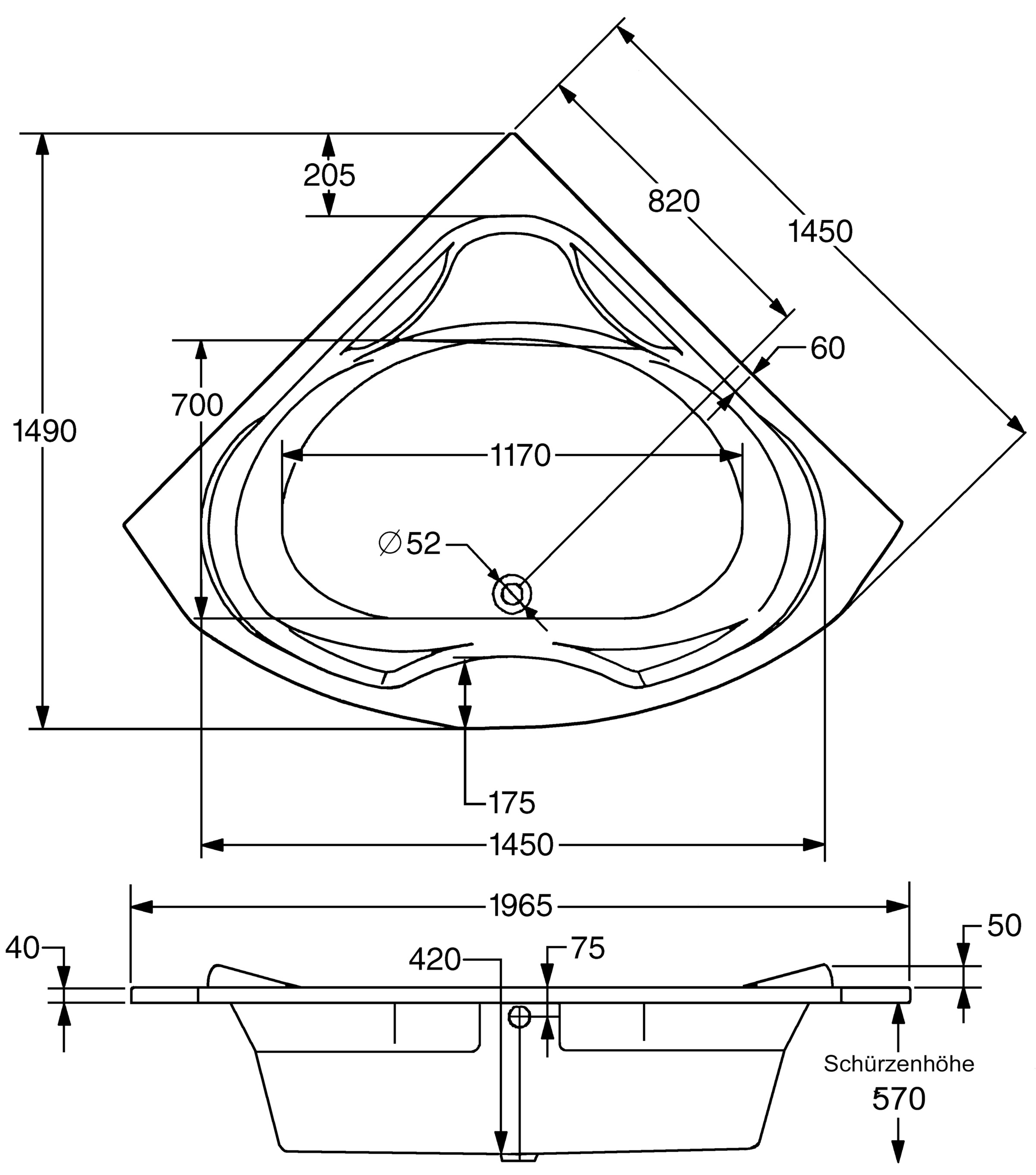 OTTOFOND Whirlpool-Badewanne »Madras«, (Set), 145 cm