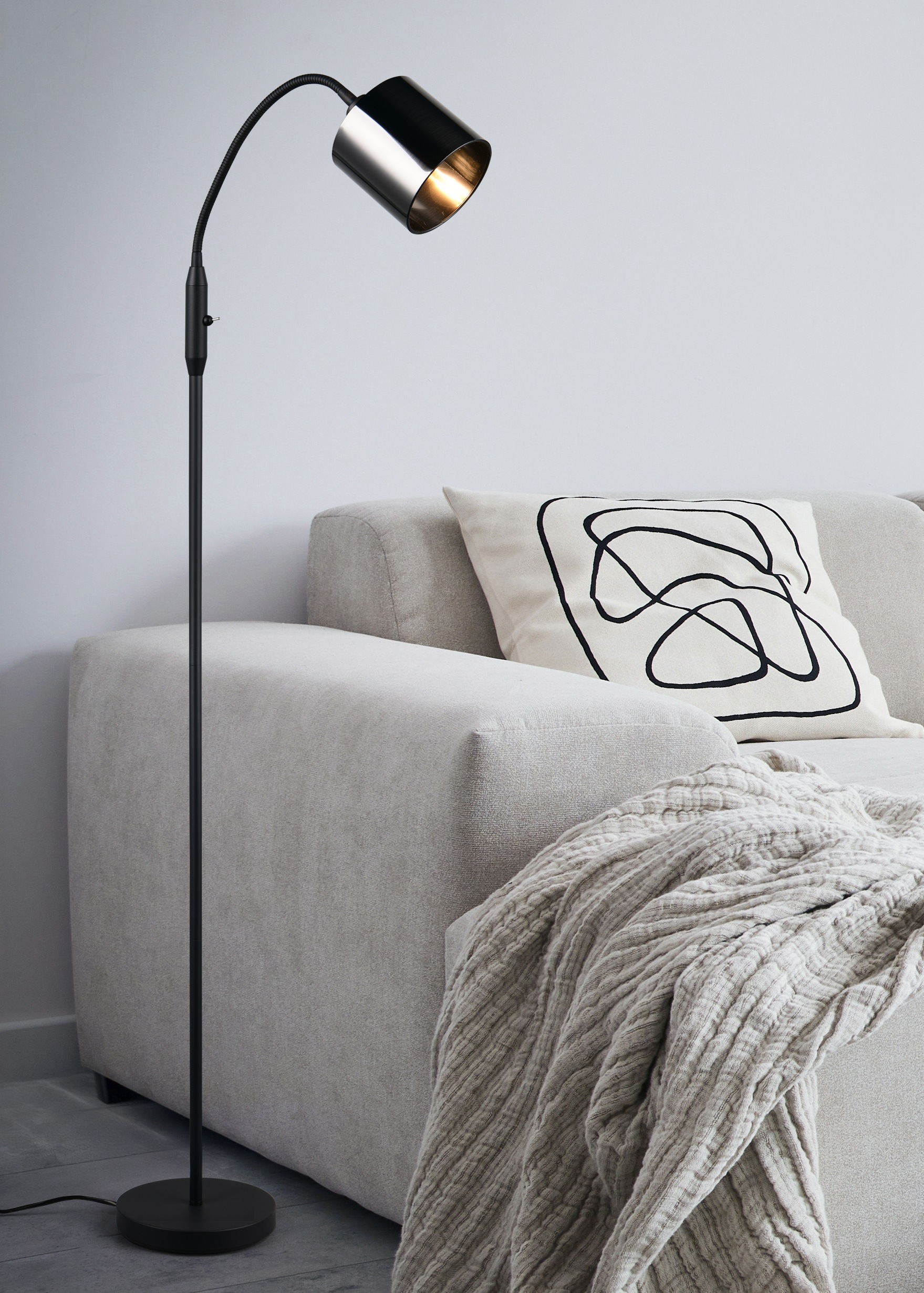 REALITY Leuchten Stehlampe »JASON, Stehleuchte 1-flammig exkl 1x E14 max 10W, Höhe 130cm, Ø 20cm« E14 1 Stk. warmweiß - kaltweiß mit Kippschalter, Leuchtenkopf flexibel ausrichten, Kabel 180cm