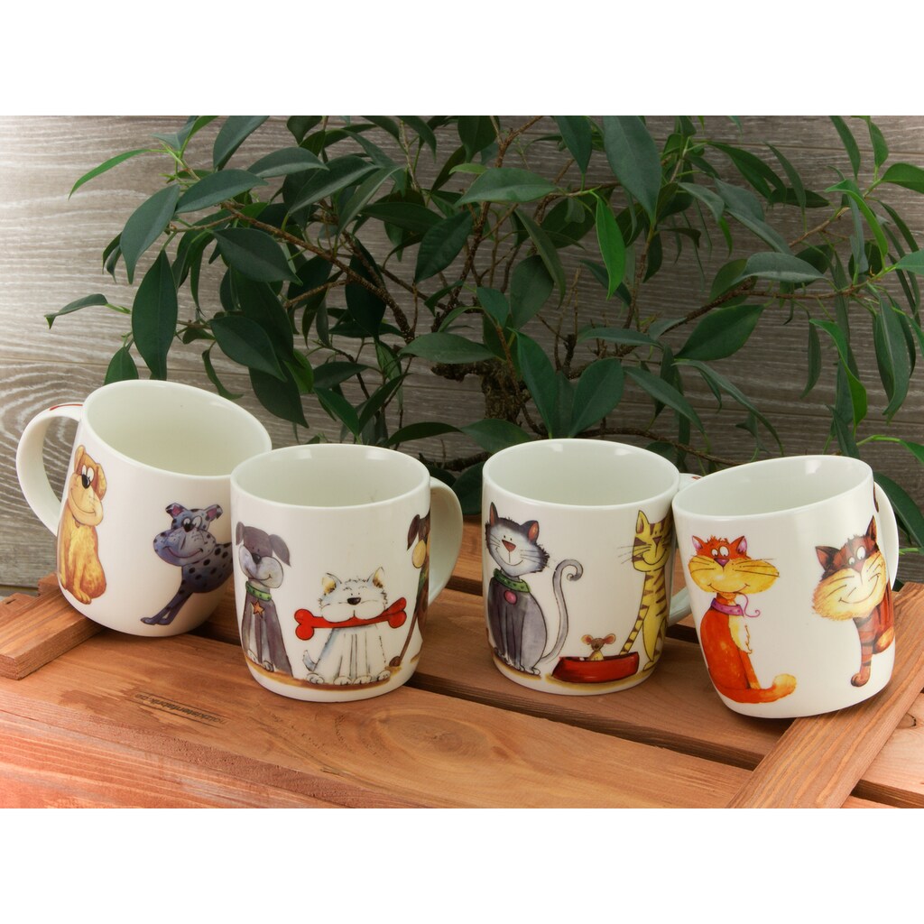 CreaTable Becher »Kaffeebecher Cats & Dogs«, (Set, 4 tlg.)