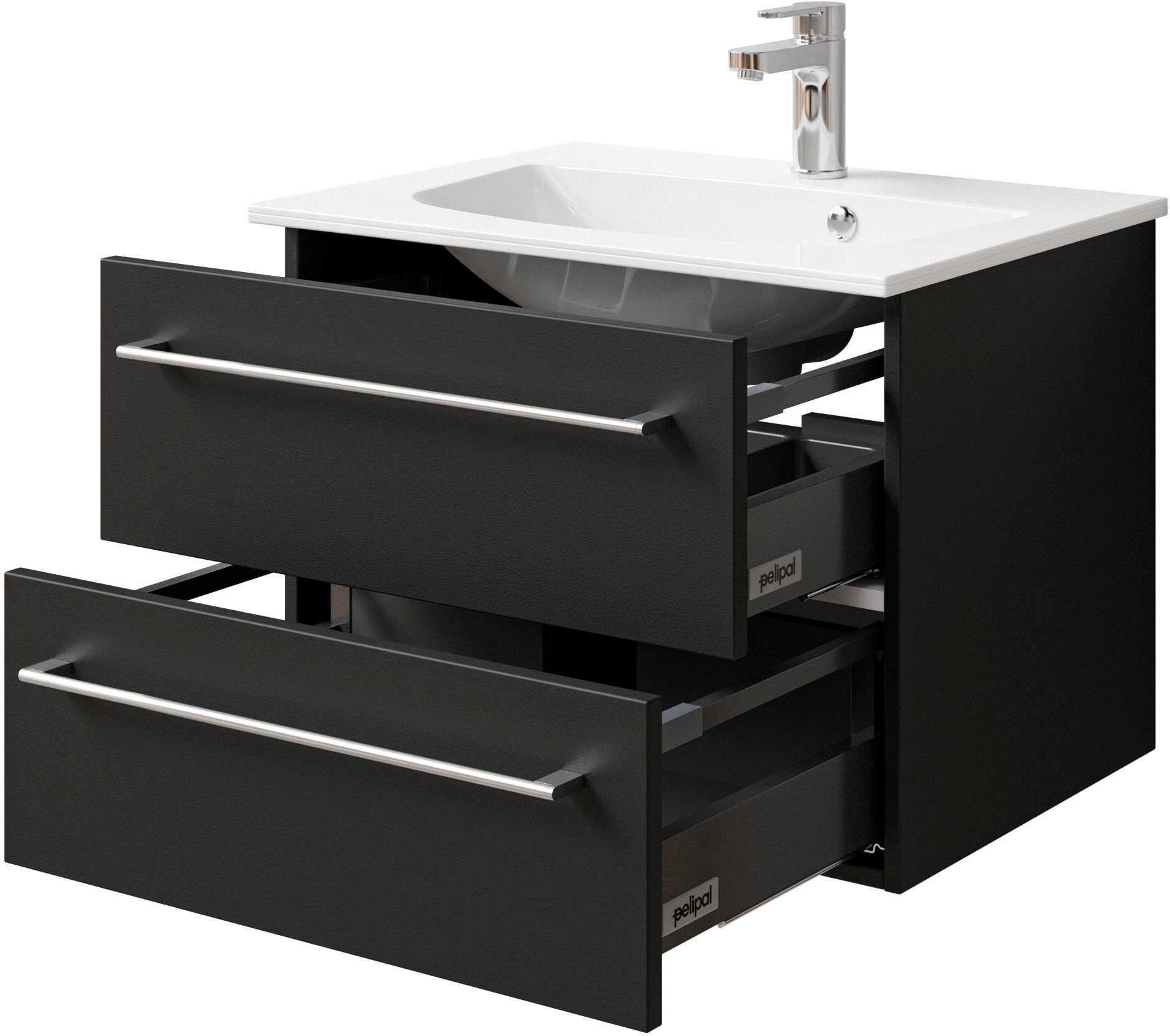 Saphir Badmöbel-Set »Serie 6025 2-teilig Mineralmarmor-Waschtisch mit LED-Spiegelschrank« 2 Stk. tlg.