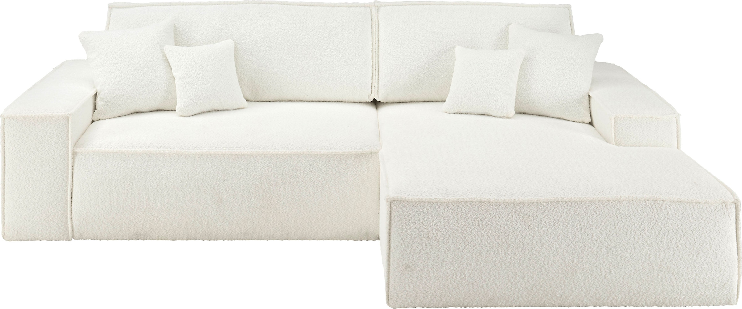 andas Ecksofa »Finnley Schlafsofa 267 cm in Bouclé u. Struktur fein, L-Form,«, Schlaffunktion m. Bettkasten (136/210 cm), Bouclé, Struktur