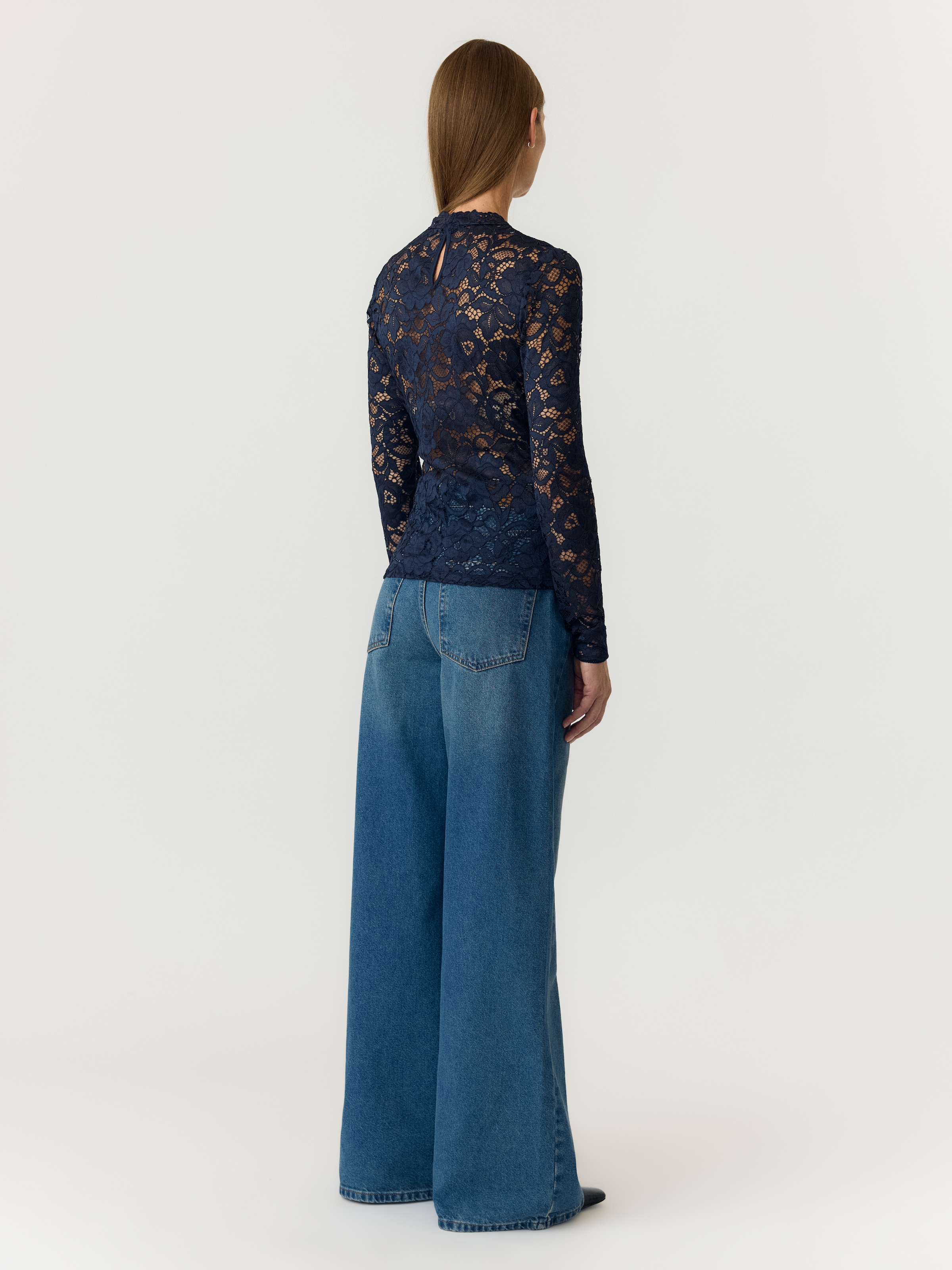 Y.A.S Langarmshirt »YASLACEY LS LACE TOP S. NOOS« Materialmix, slim fit