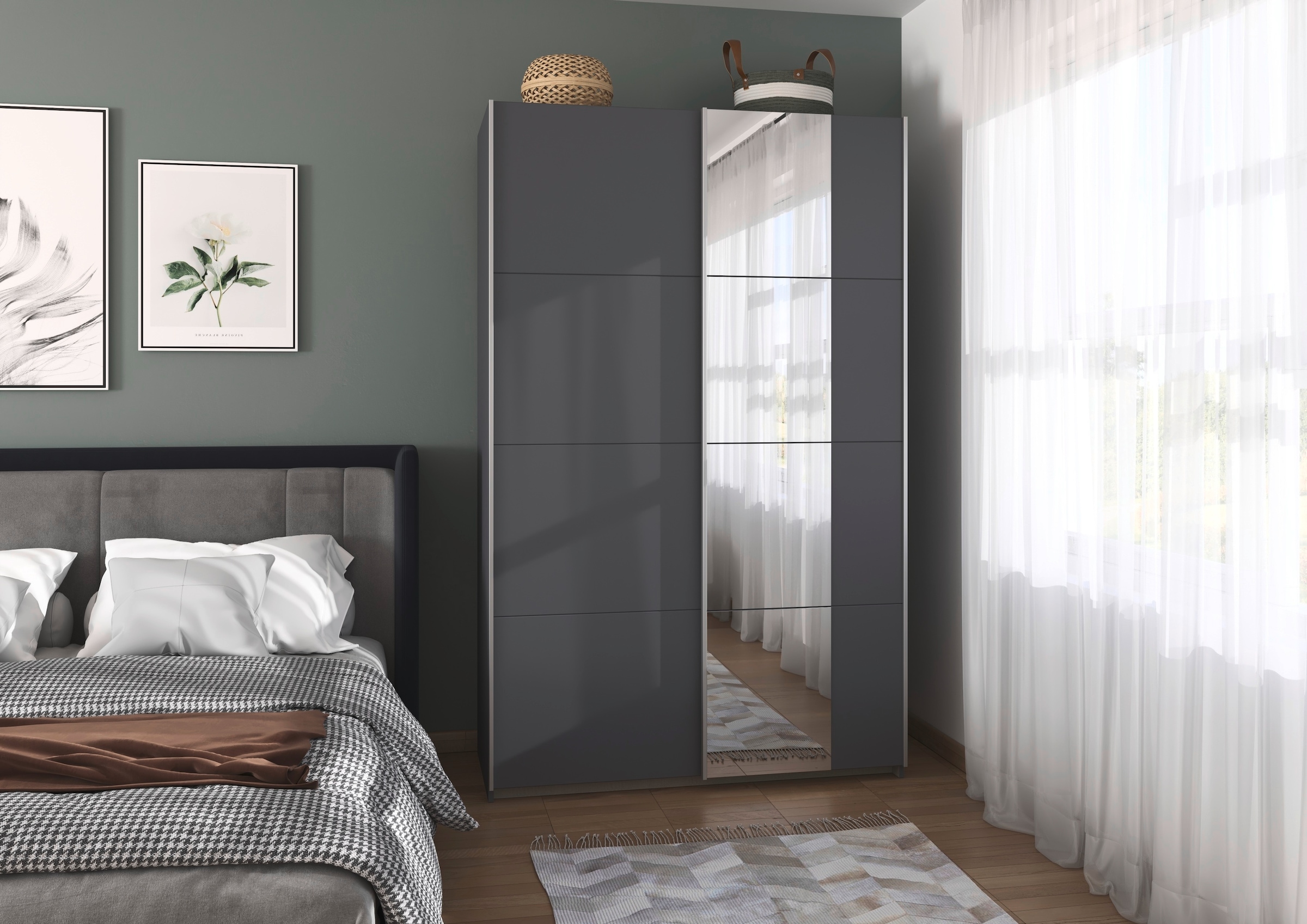 rauch Schwebetürenschrank »Kleiderschrank Schrank Garderobe Schlafzimmerschrank OXFORD«, (in 3 verschiedenen Ausstattungen BASIC/CLASSIC/PREMIUM), mit Griffleisten aus Metall, auch für kleinere Räume MADE IN GERMANY